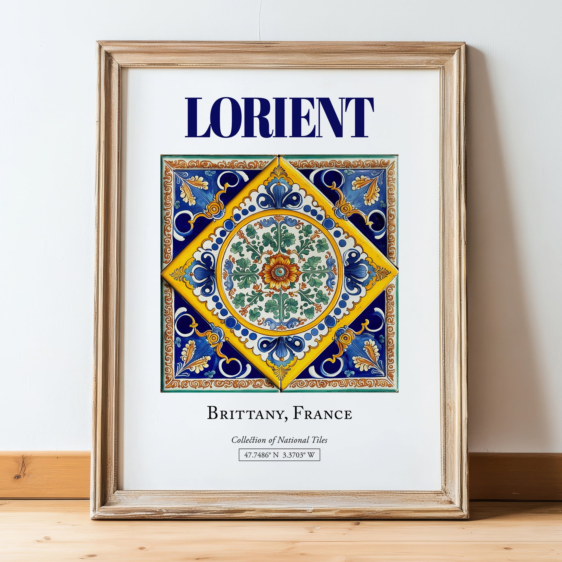 Lorient, France – Travel Print, in wooden frame leaning on the floor