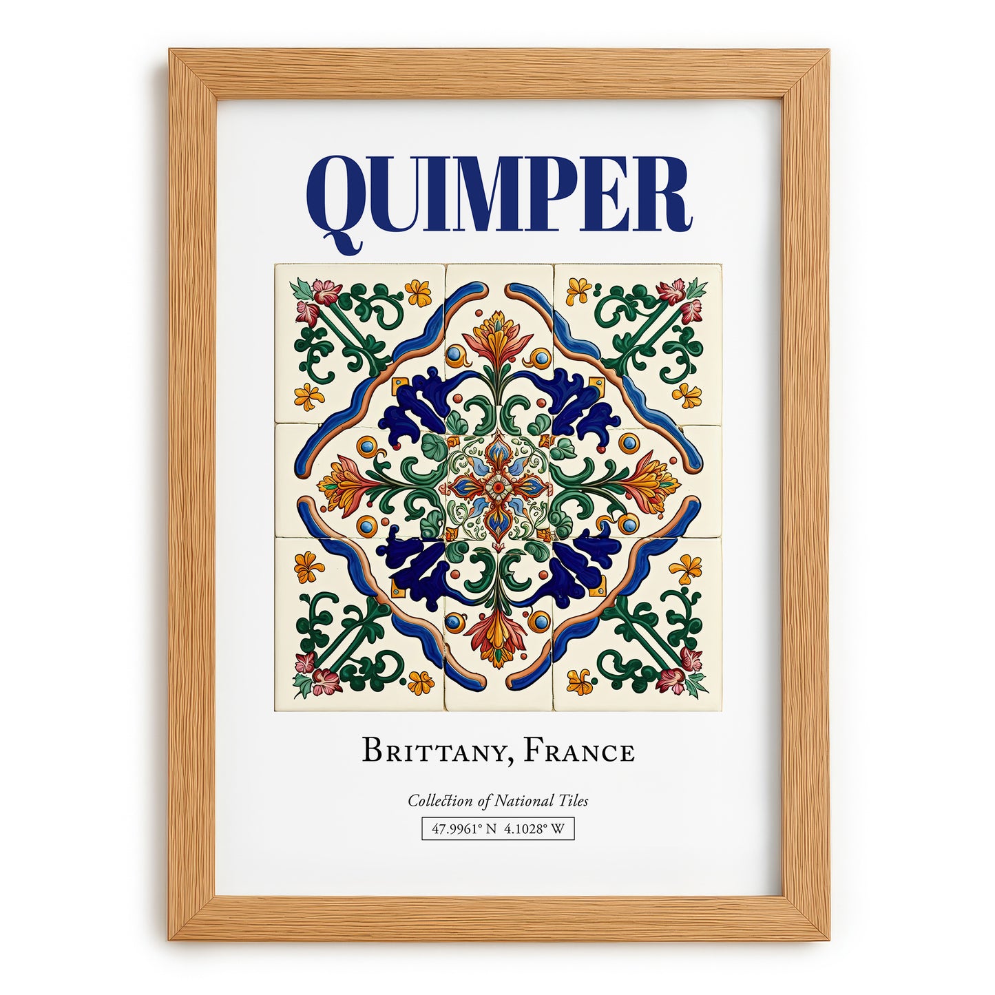 Quimper, France – Retro Travel Poster, set in oak frame