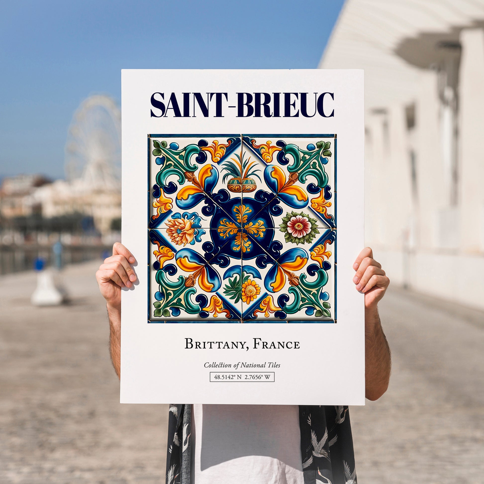 Saint-Brieuc, France – Cultural Heritage Wall Art, no-text version framed in wood