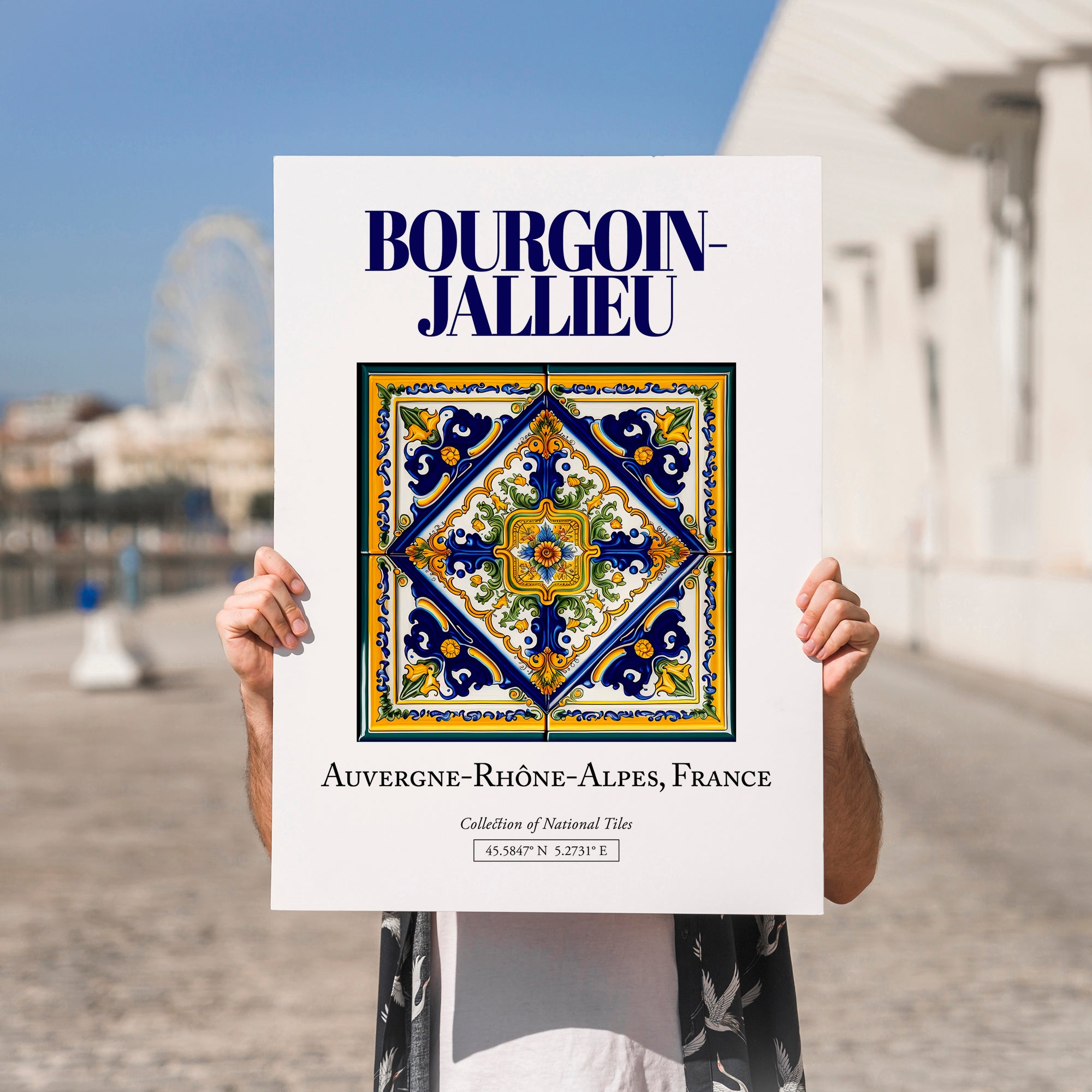 Bourgoin-Jallieu, France – Travel Poster, no-text version framed in wood