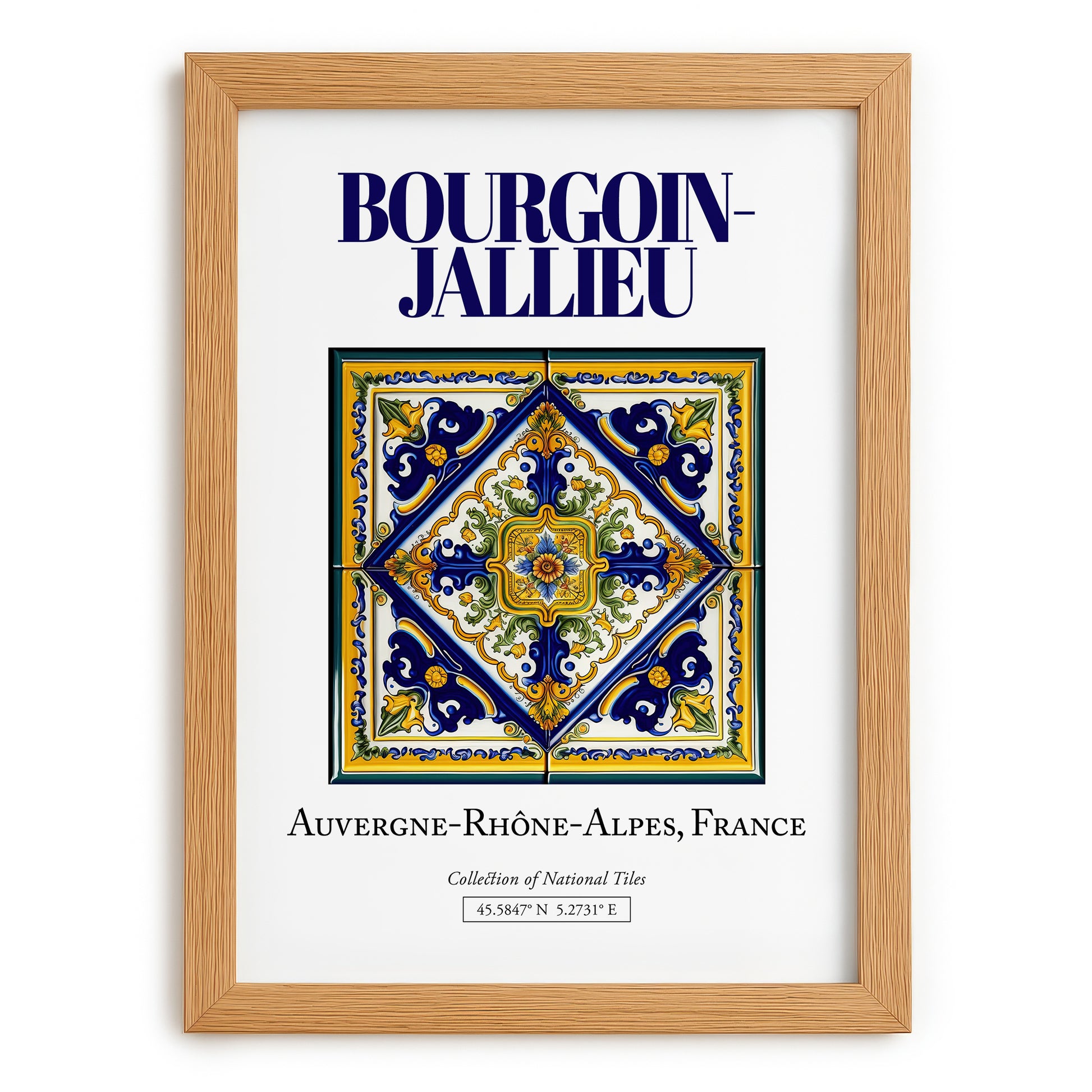 Bourgoin-Jallieu, France – Travel Poster, set in oak frame
