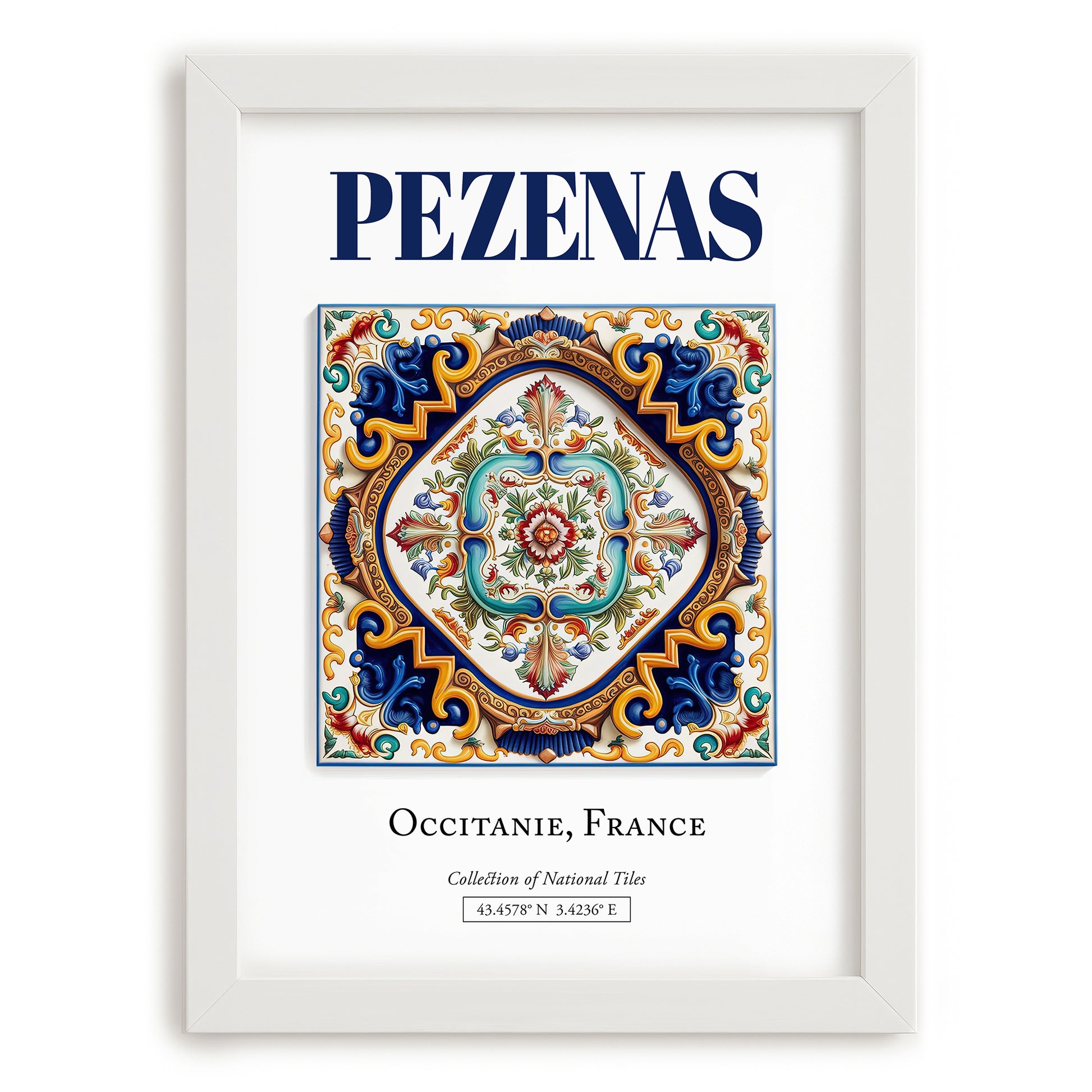 Pezenas, France – Global Wall Art, placed in minimal white frame