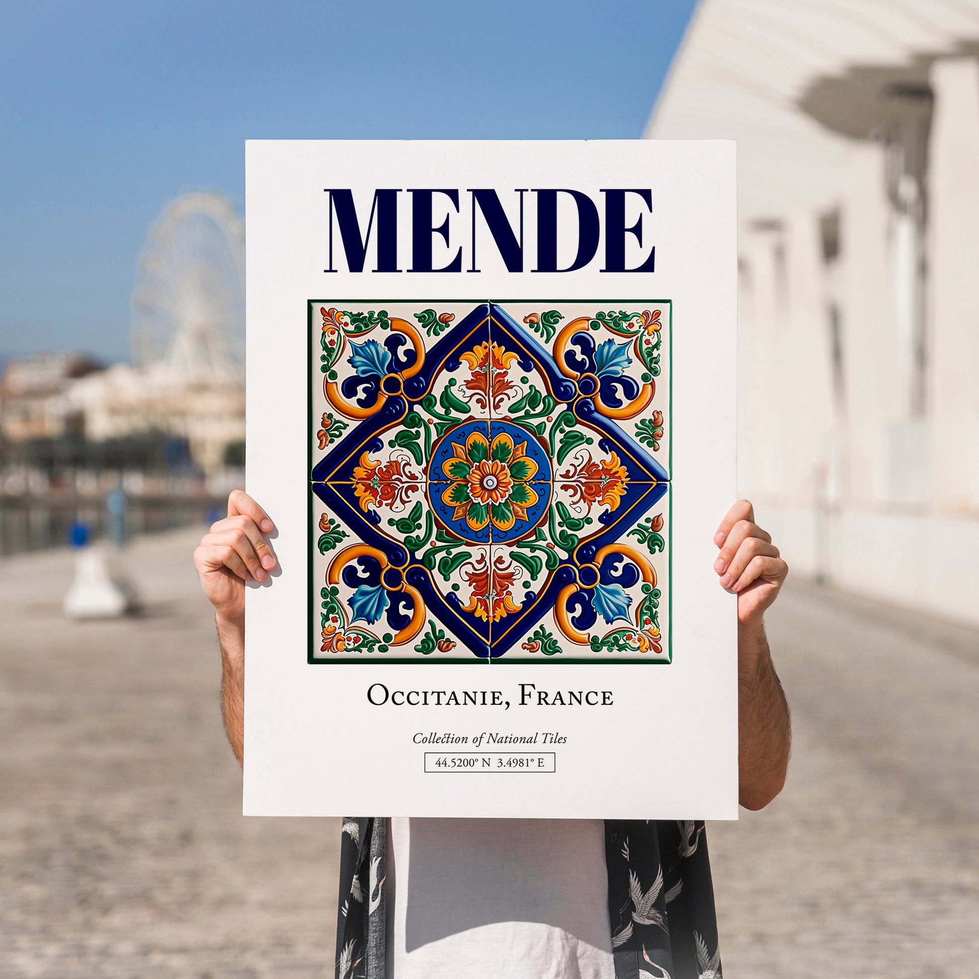 Mende, France – Retro Travel Poster, no-text version framed in wood