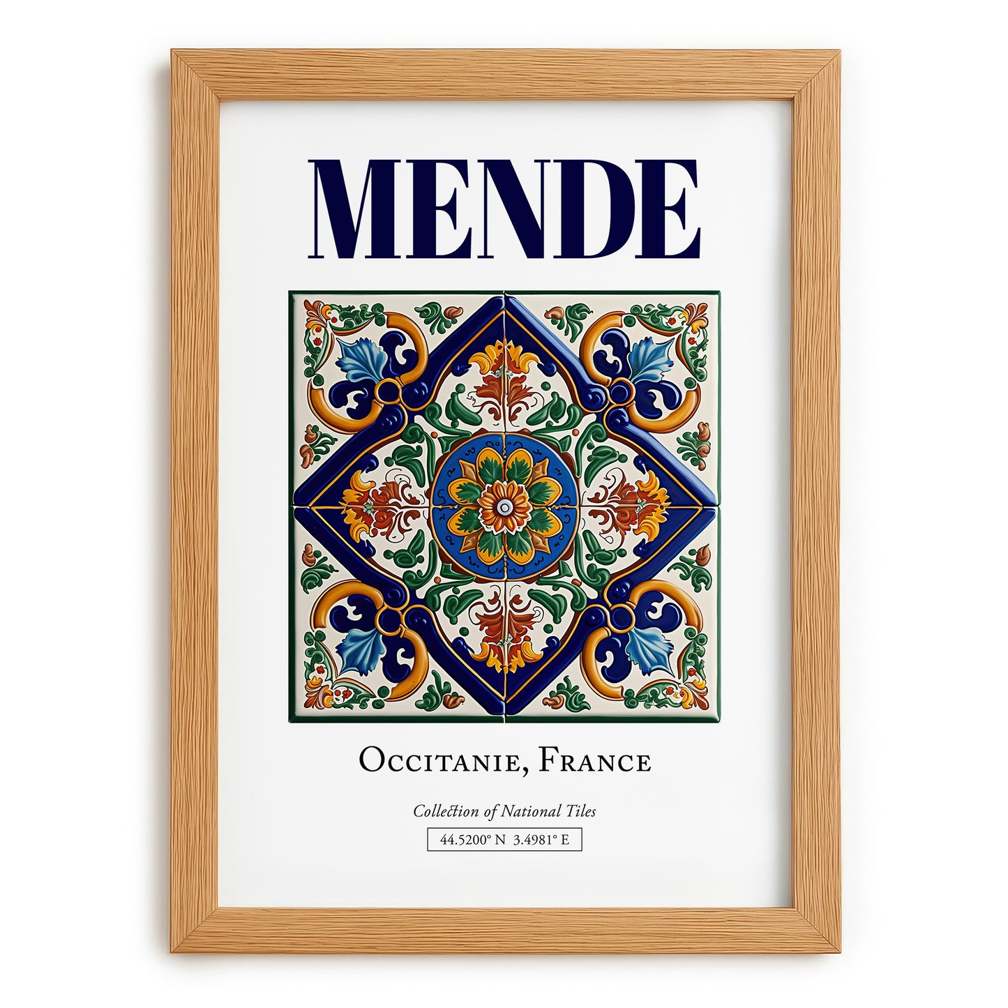 Mende, France – Retro Travel Poster, set in oak frame