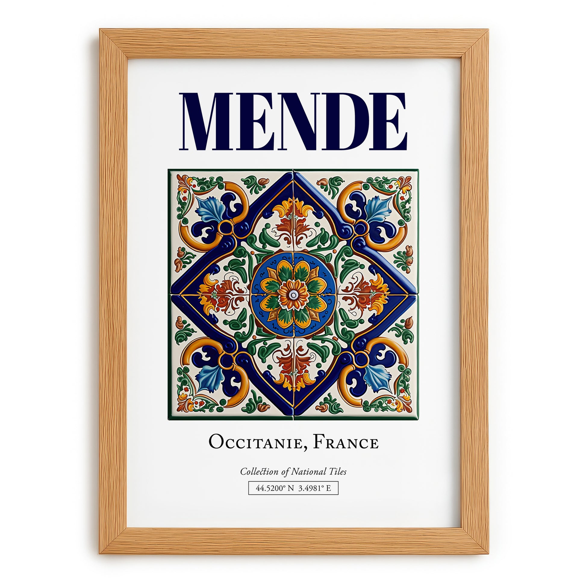 Mende, France – Retro Travel Poster, set in oak frame