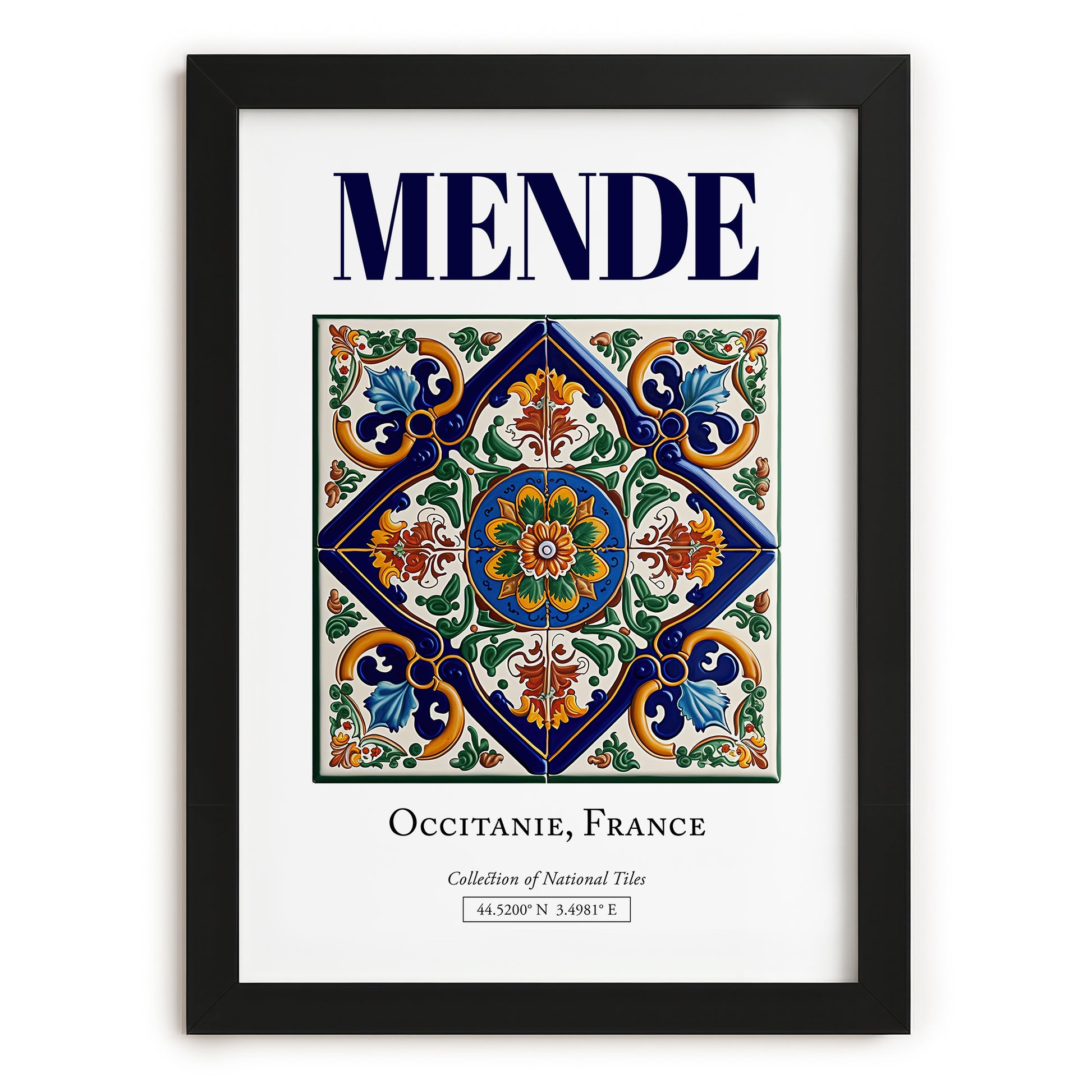 Mende, France – Retro Travel Poster, in sleek black frame