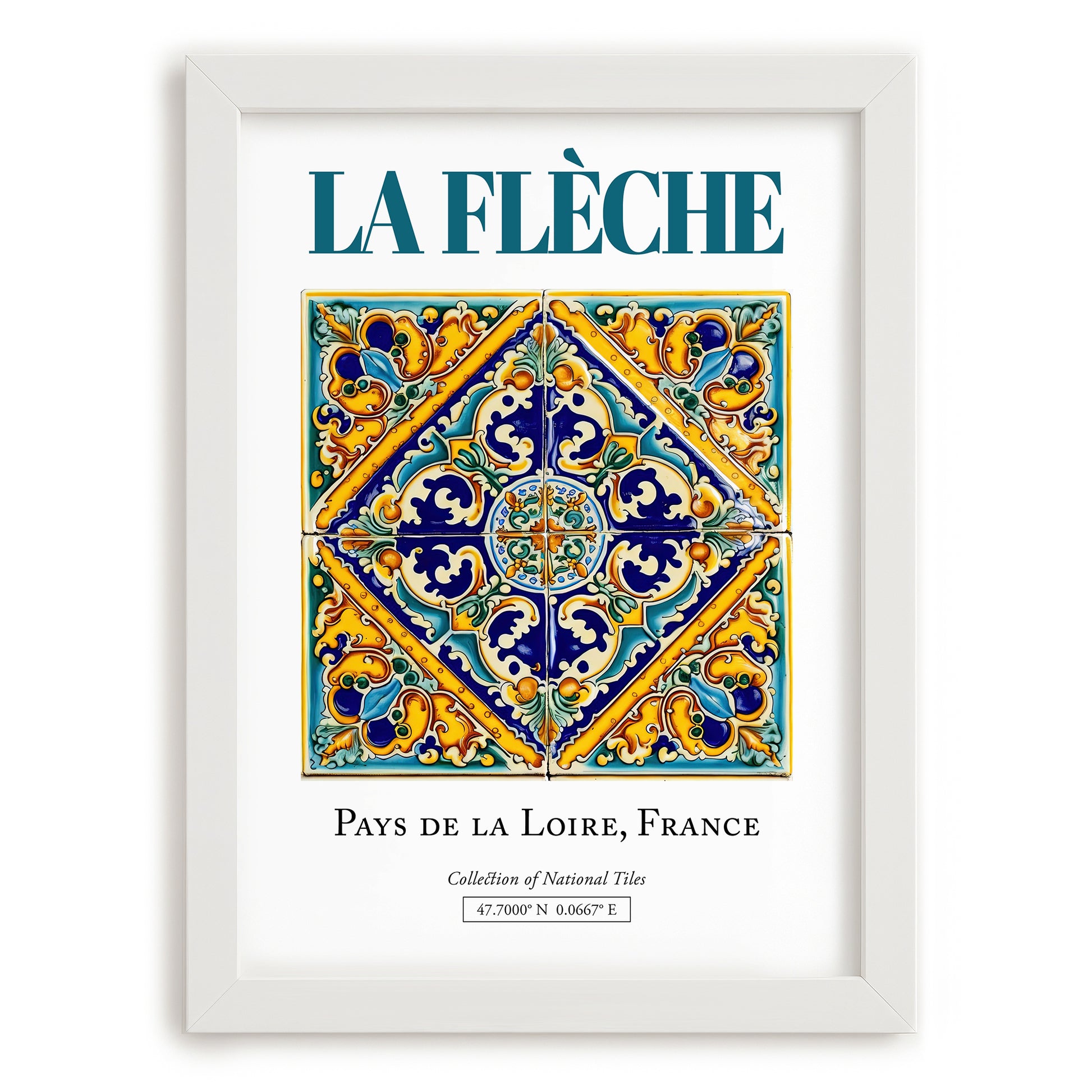 La Flèche, France – Away From Home Poster, placed in minimal white frame
