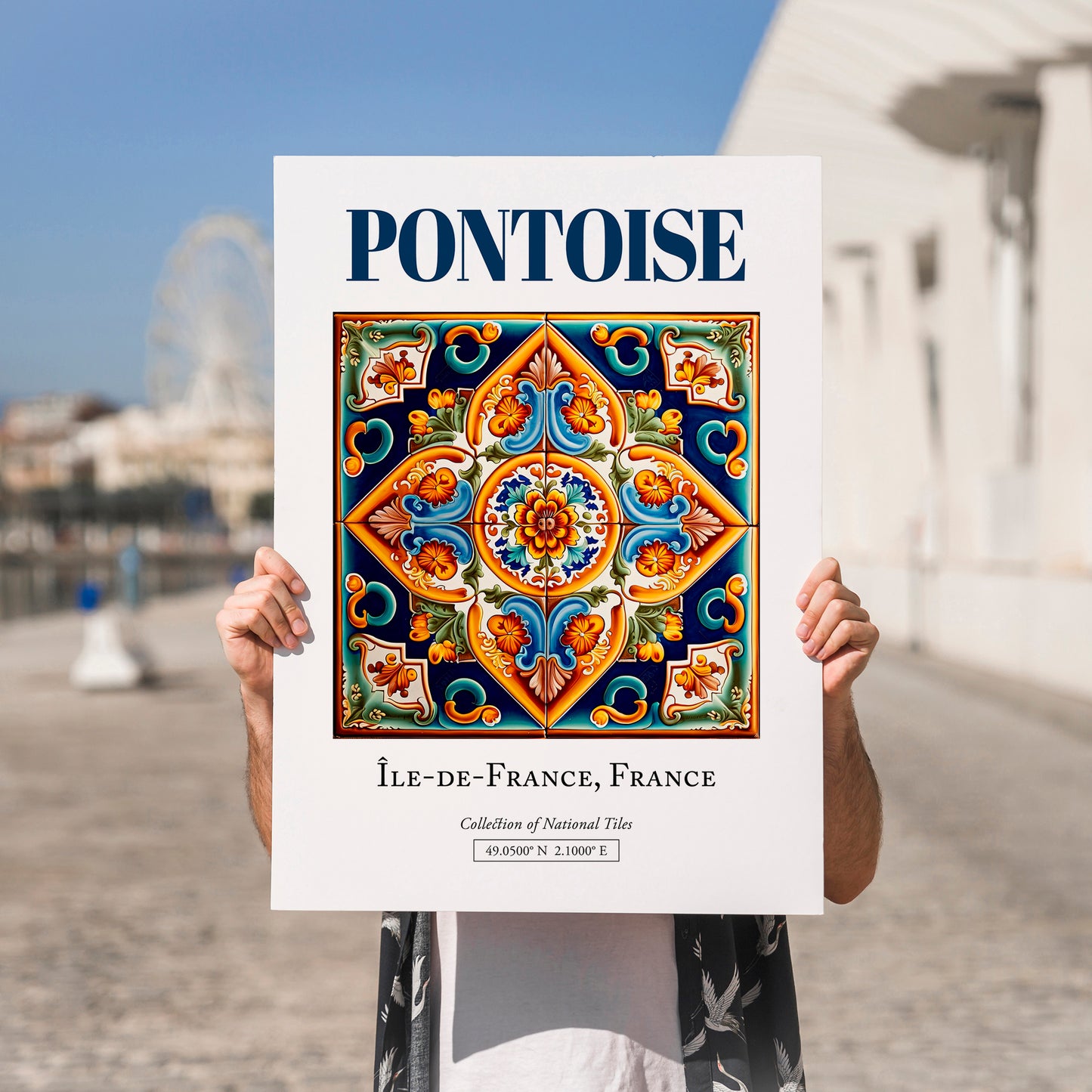 Pontoise, France – Retro Travel Poster, no-text version framed in wood