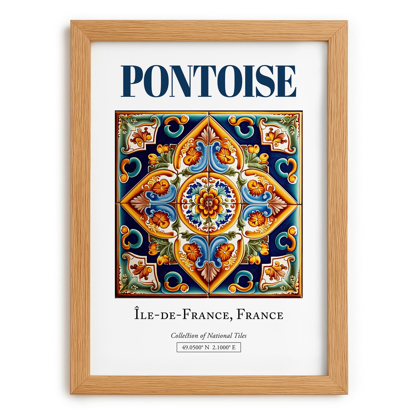 Pontoise, France – Retro Travel Poster, set in oak frame