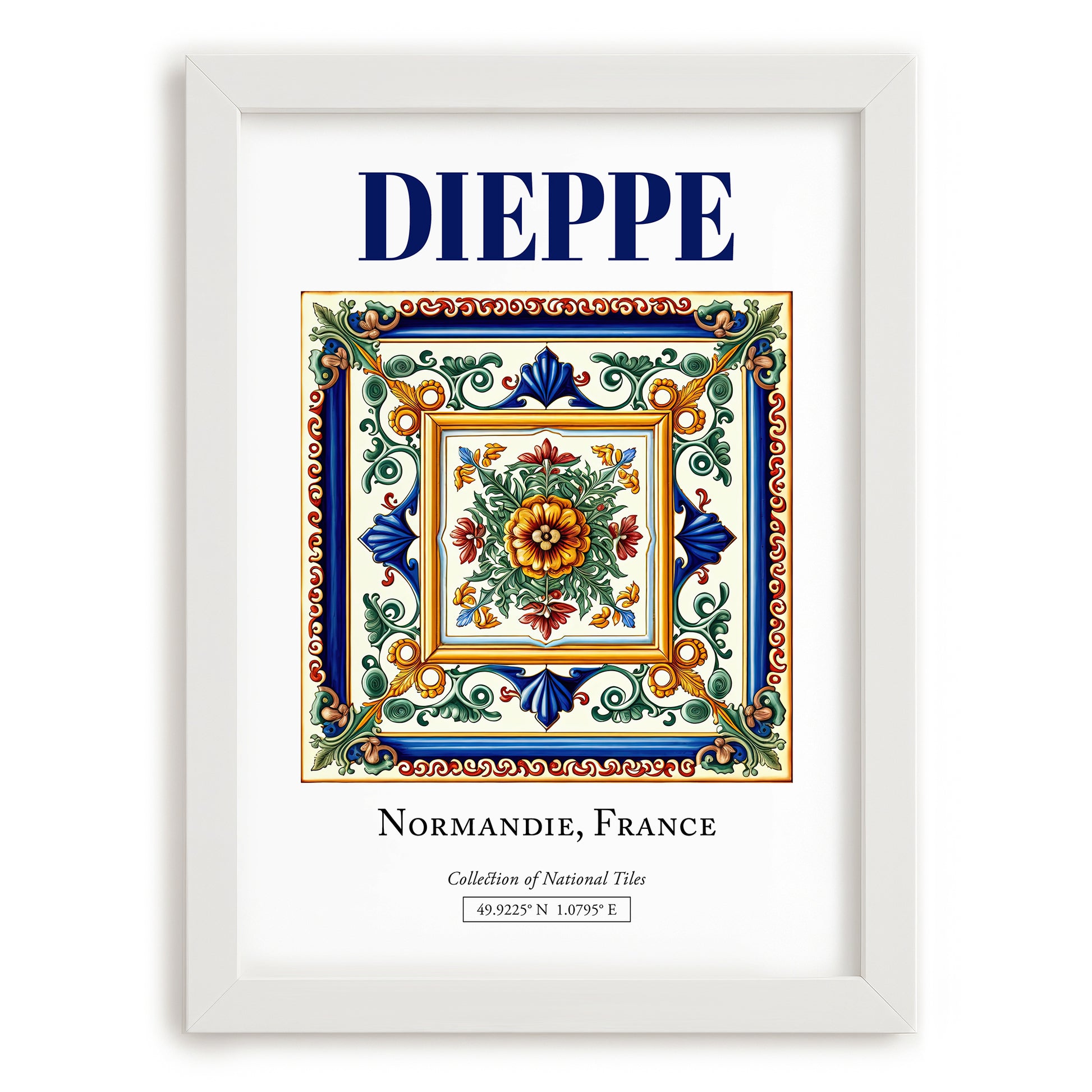 Dieppe, France – Travel Wall Art, placed in minimal white frame
