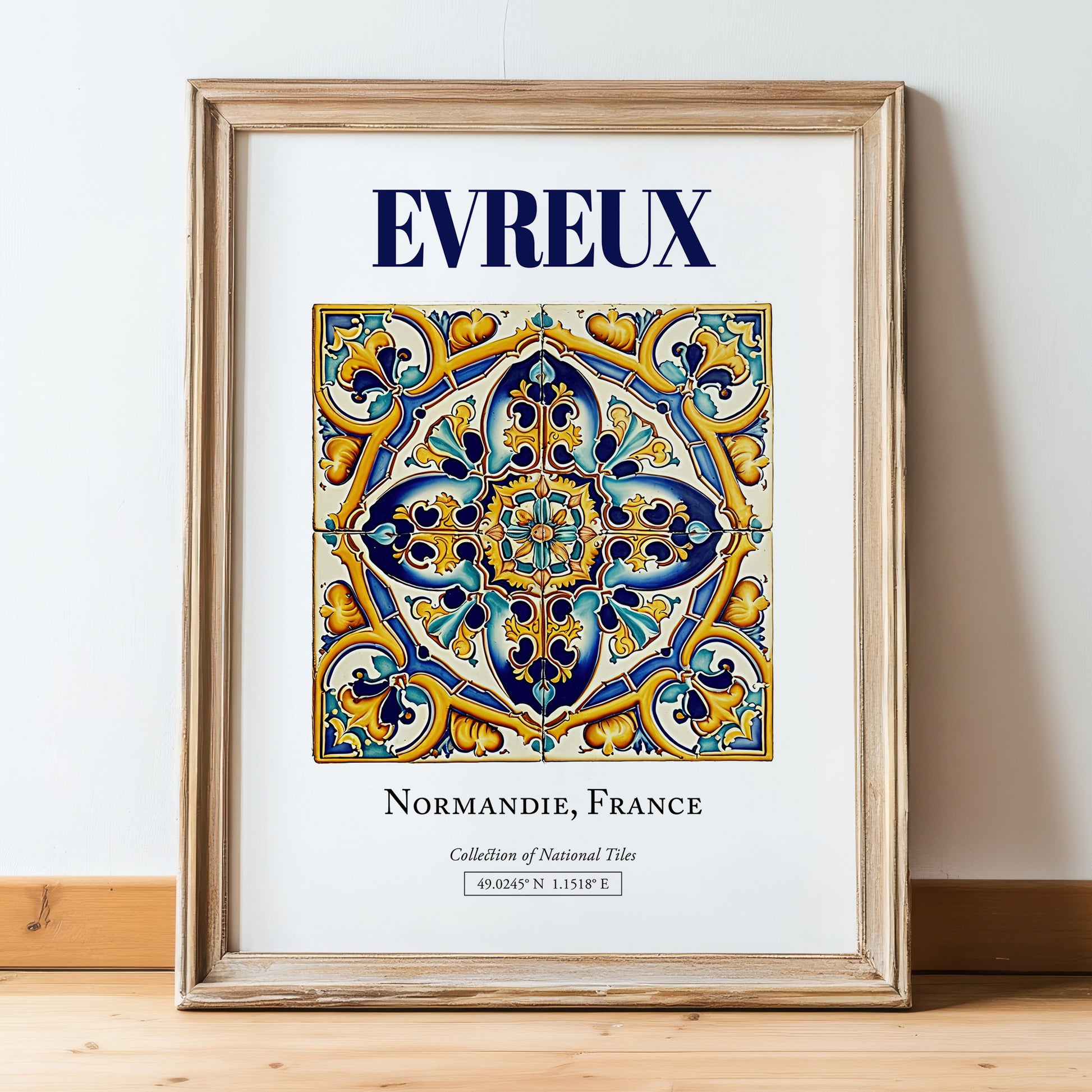 Evreux, France – Travel Print, in wooden frame leaning on the floor