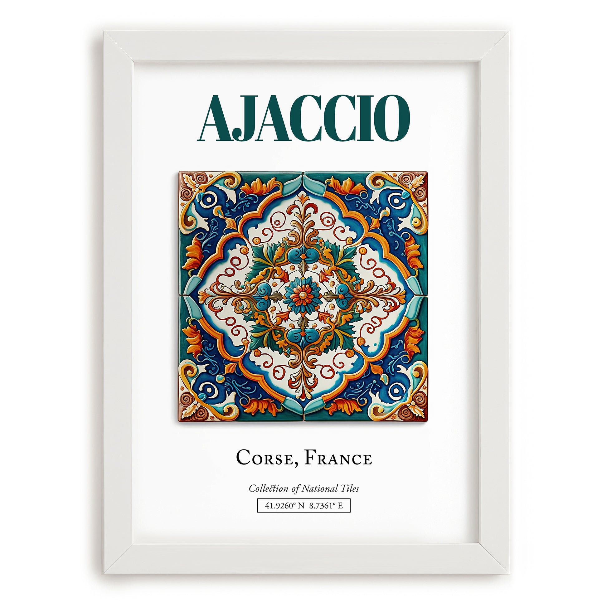 Ajaccio, France – World Travel Art, placed in minimal white frame