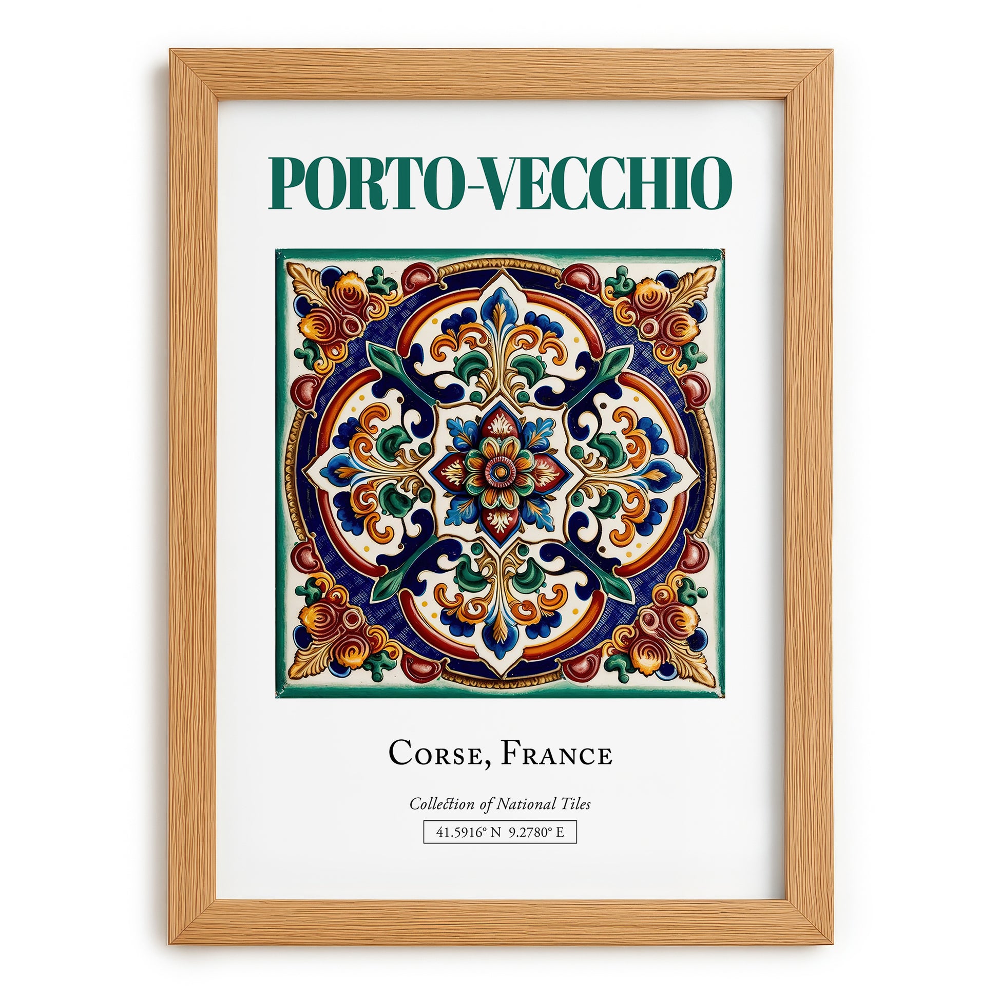 Porto-Vecchio, France – Illustrated Travel Poster, set in oak frame