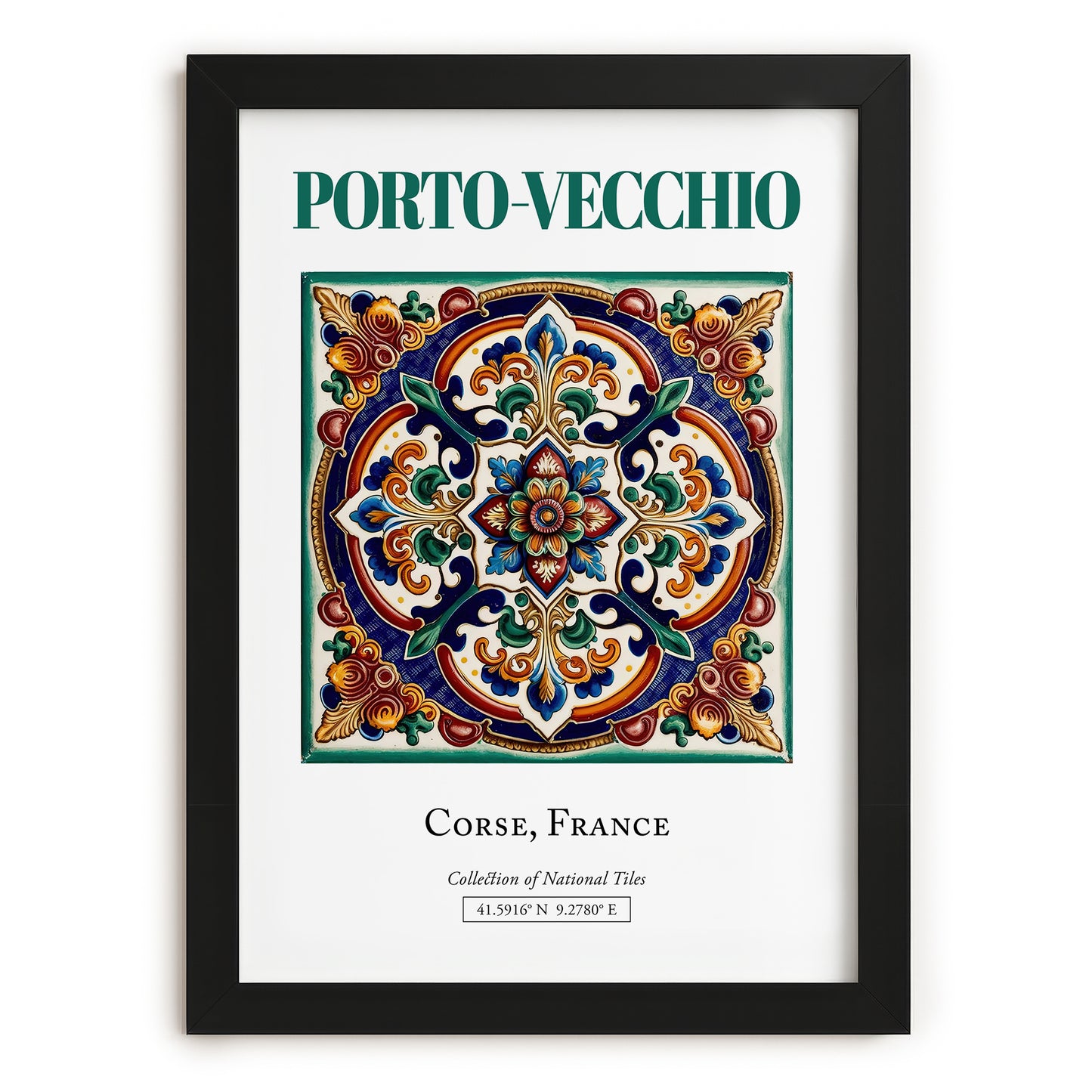 Porto-Vecchio, France – Illustrated Travel Poster, in sleek black frame