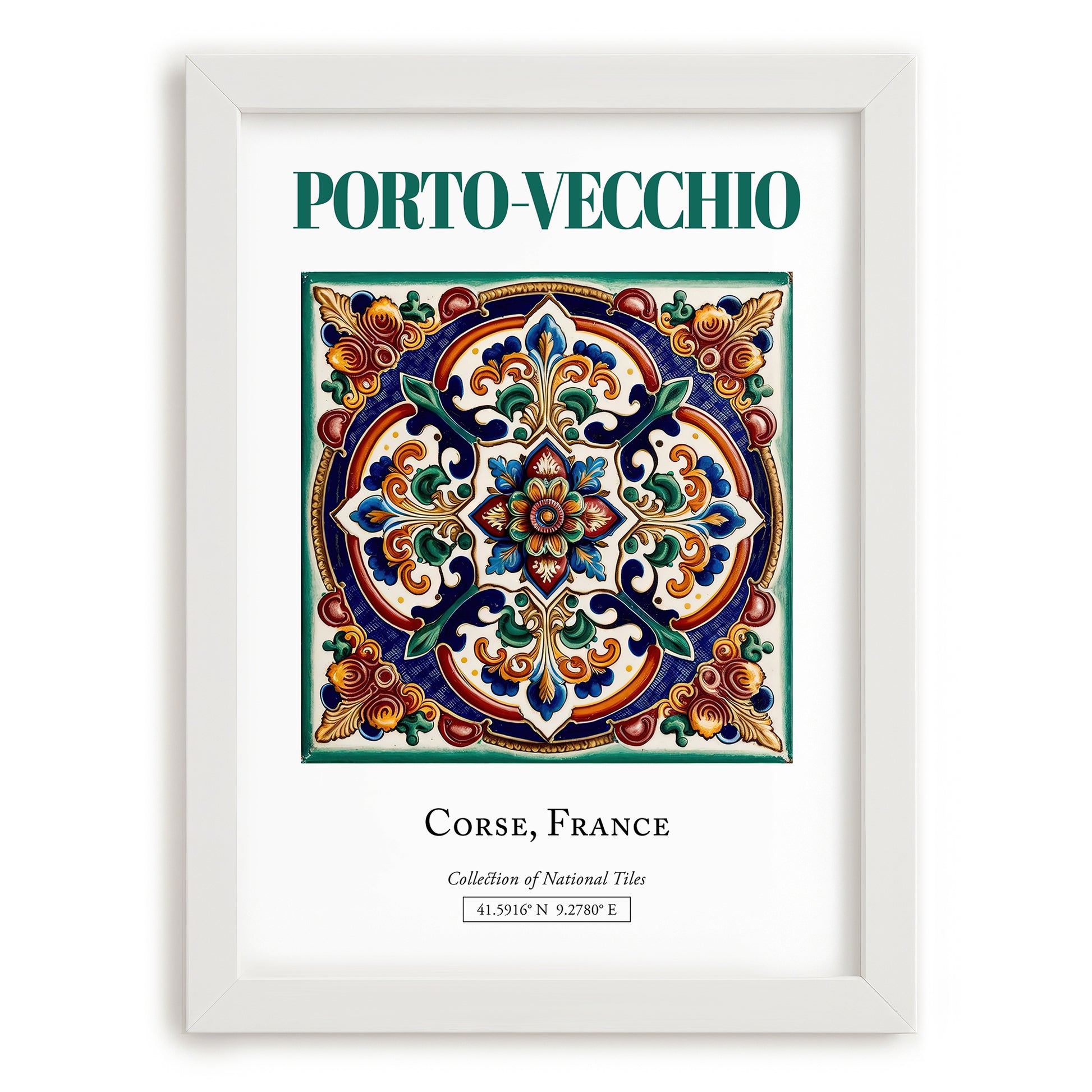 Porto-Vecchio, France – Illustrated Travel Poster, placed in minimal white frame