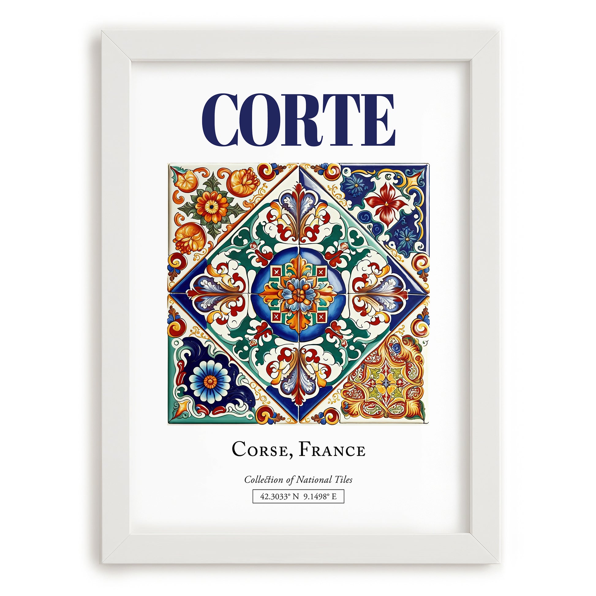 Corte, France – Travel Wall Decor, placed in minimal white frame