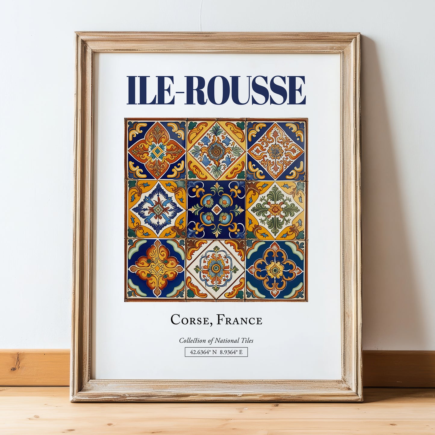 Ile-Rousse, France – Travel Wall Art, in wooden frame leaning on the floor