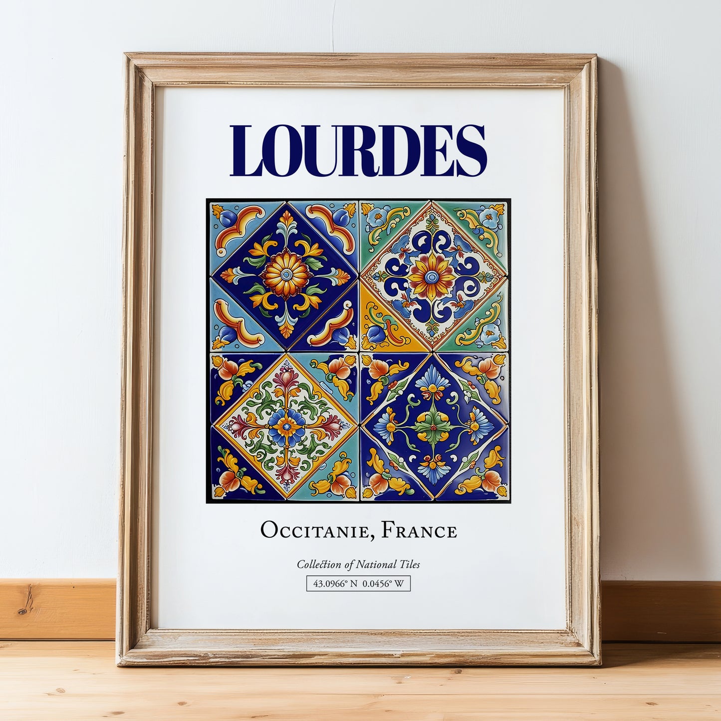 Lourdes, France – Away From Home Poster, in wooden frame leaning on the floor