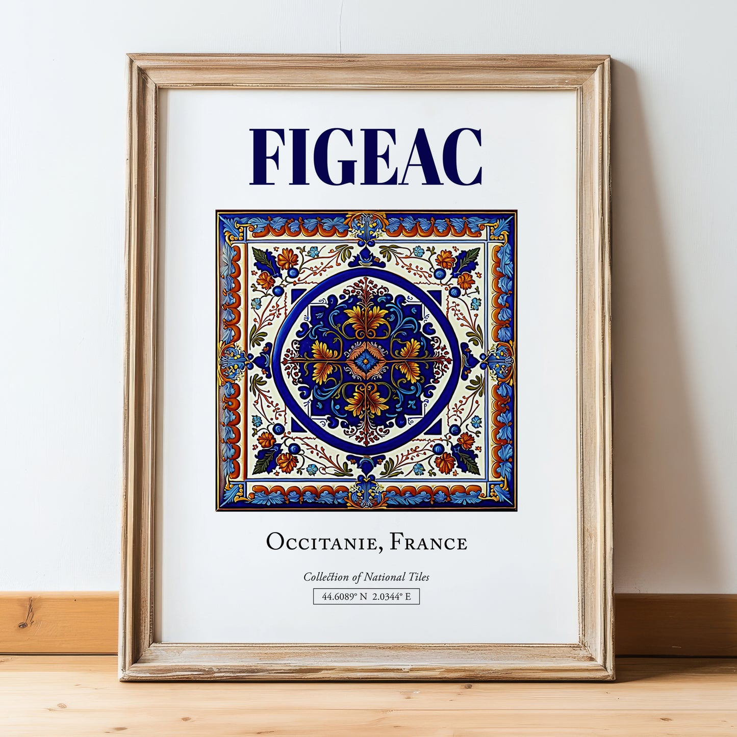 Figeac, France – Travel Print, in wooden frame leaning on the floor