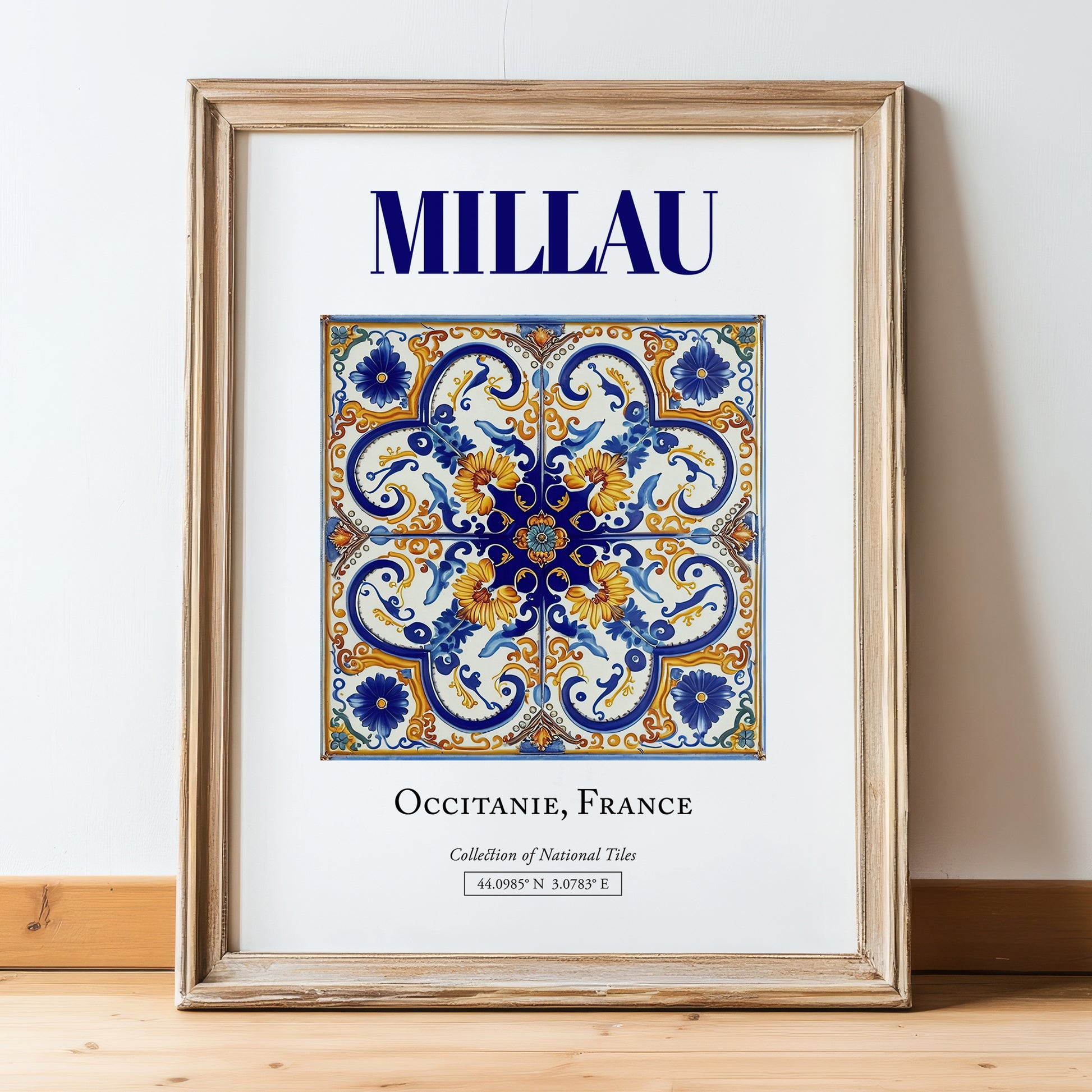 Millau, France – Travel Wall Decor, in wooden frame leaning on the floor