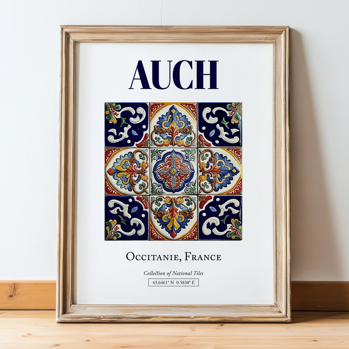 Auch, France – Travel Poster, in wooden frame leaning on the floor
