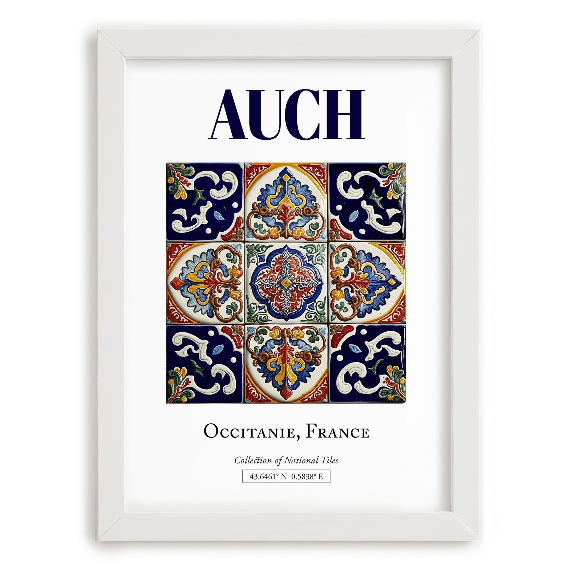 Auch, France – Travel Poster, placed in minimal white frame