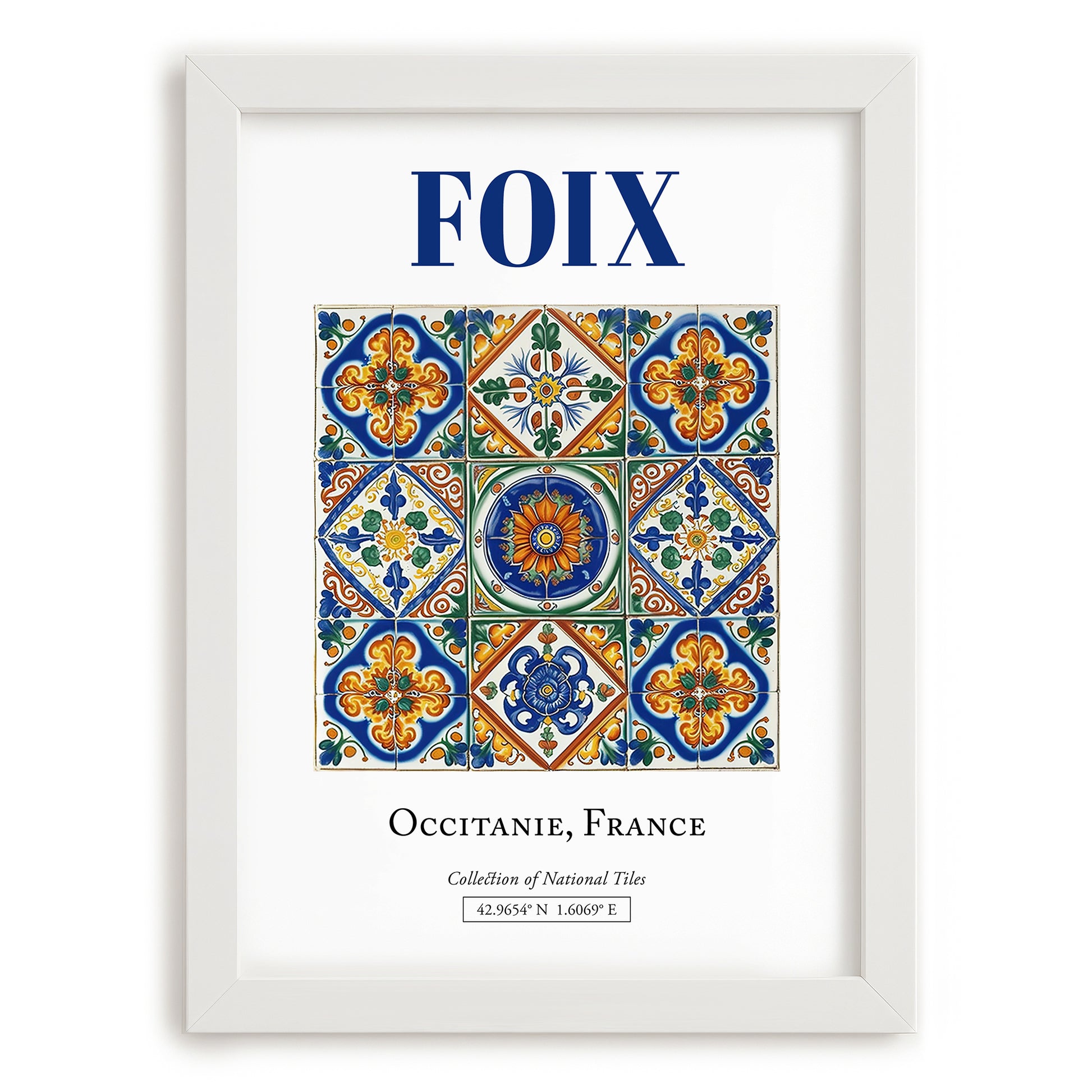Foix, France – Travel Print, placed in minimal white frame