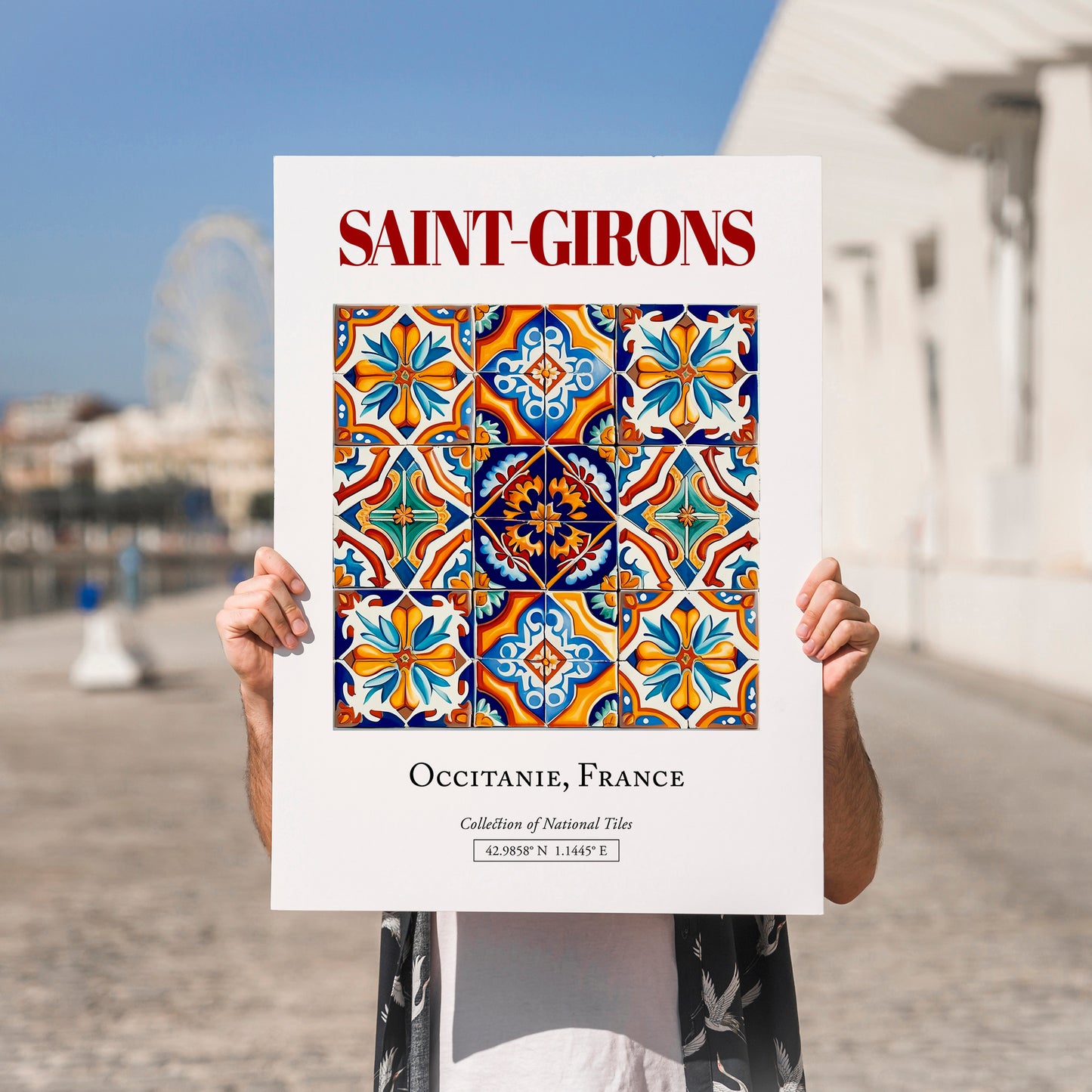 Saint-Girons, France – World Travel Art, no-text version framed in wood