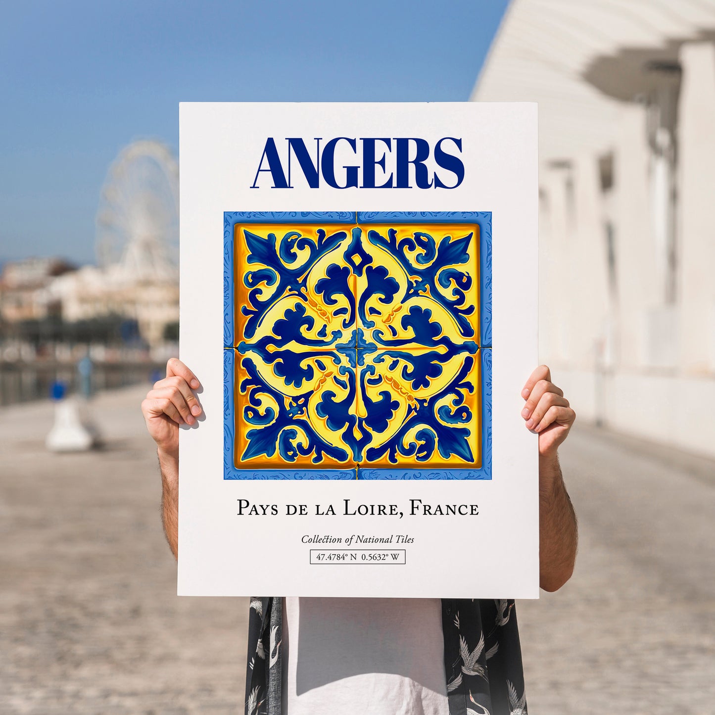 Angers, France – Cityscape Wall Art, no-text version framed in wood