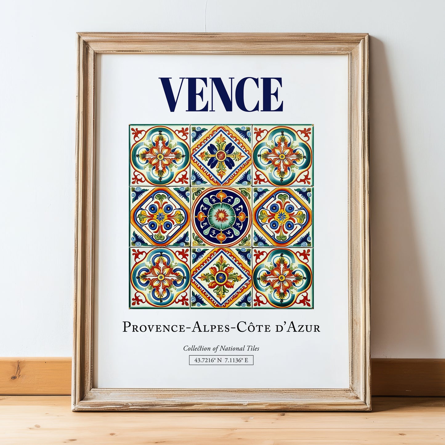 Vence, France – Travel Print, in wooden frame leaning on the floor