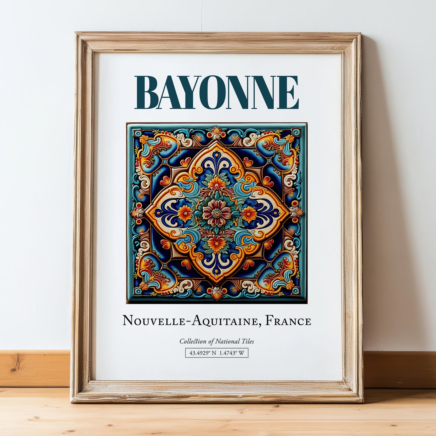 Bayonne, France – Travel Print, in wooden frame leaning on the floor