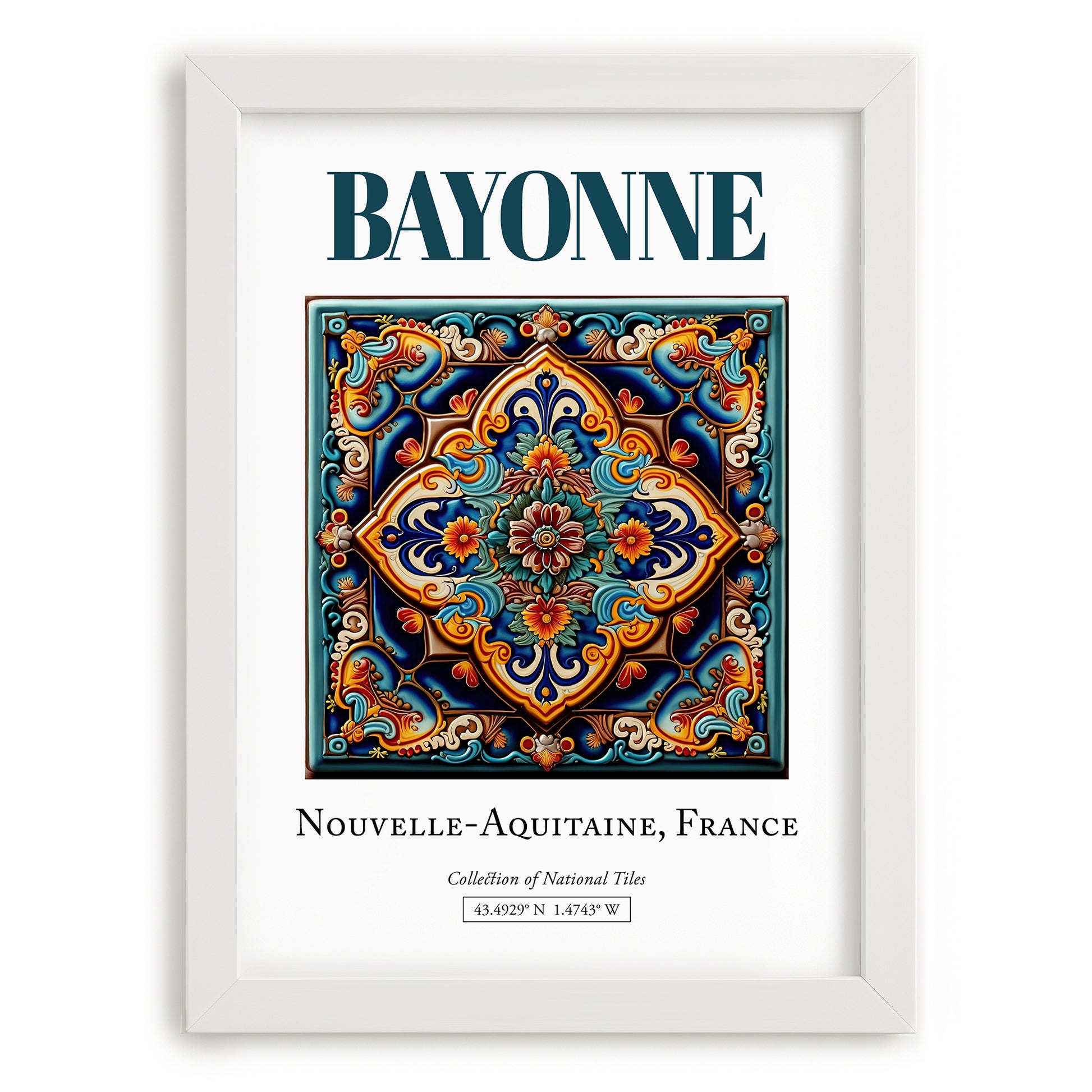 Bayonne, France – Travel Print, placed in minimal white frame