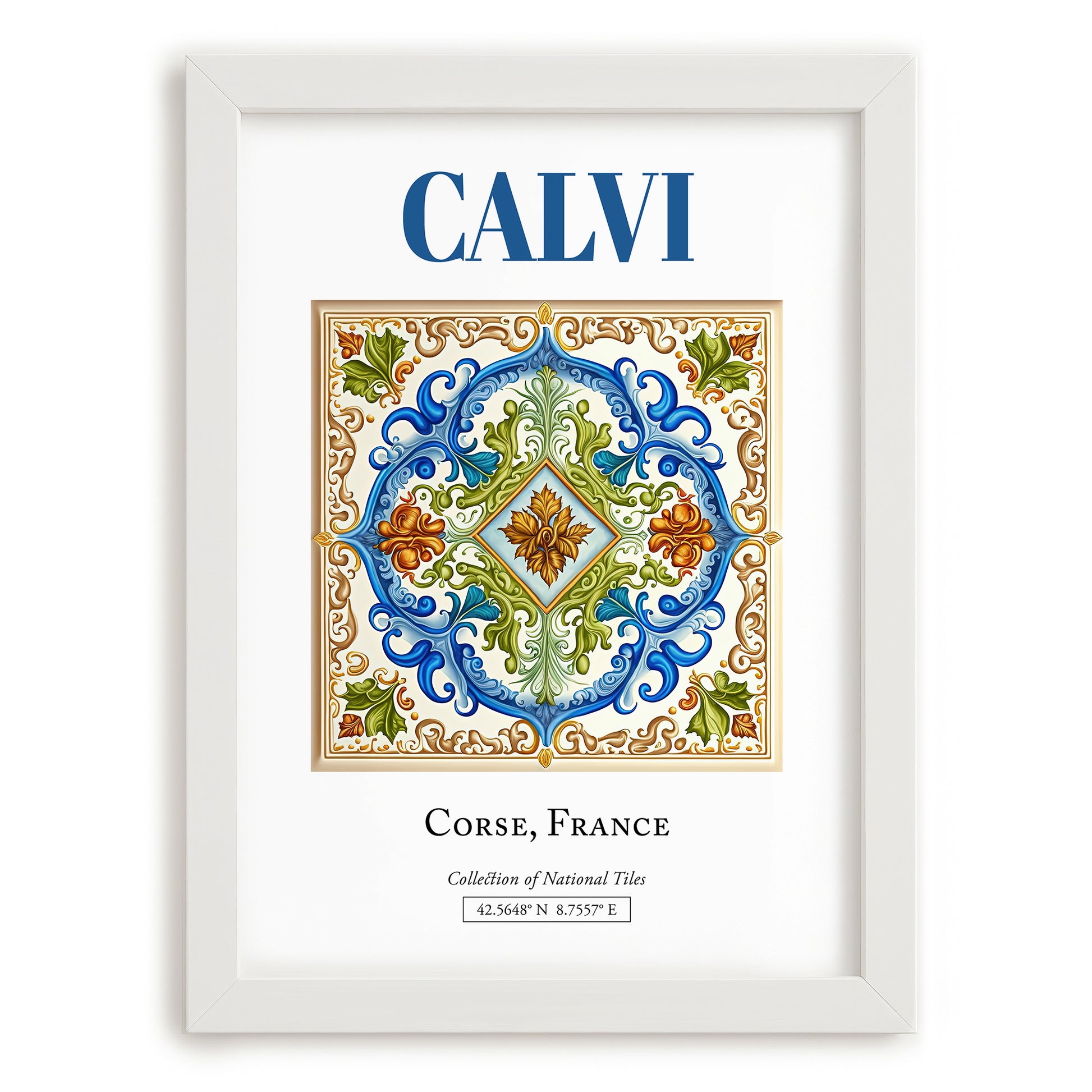Calvi, France – Travel Poster, placed in minimal white frame