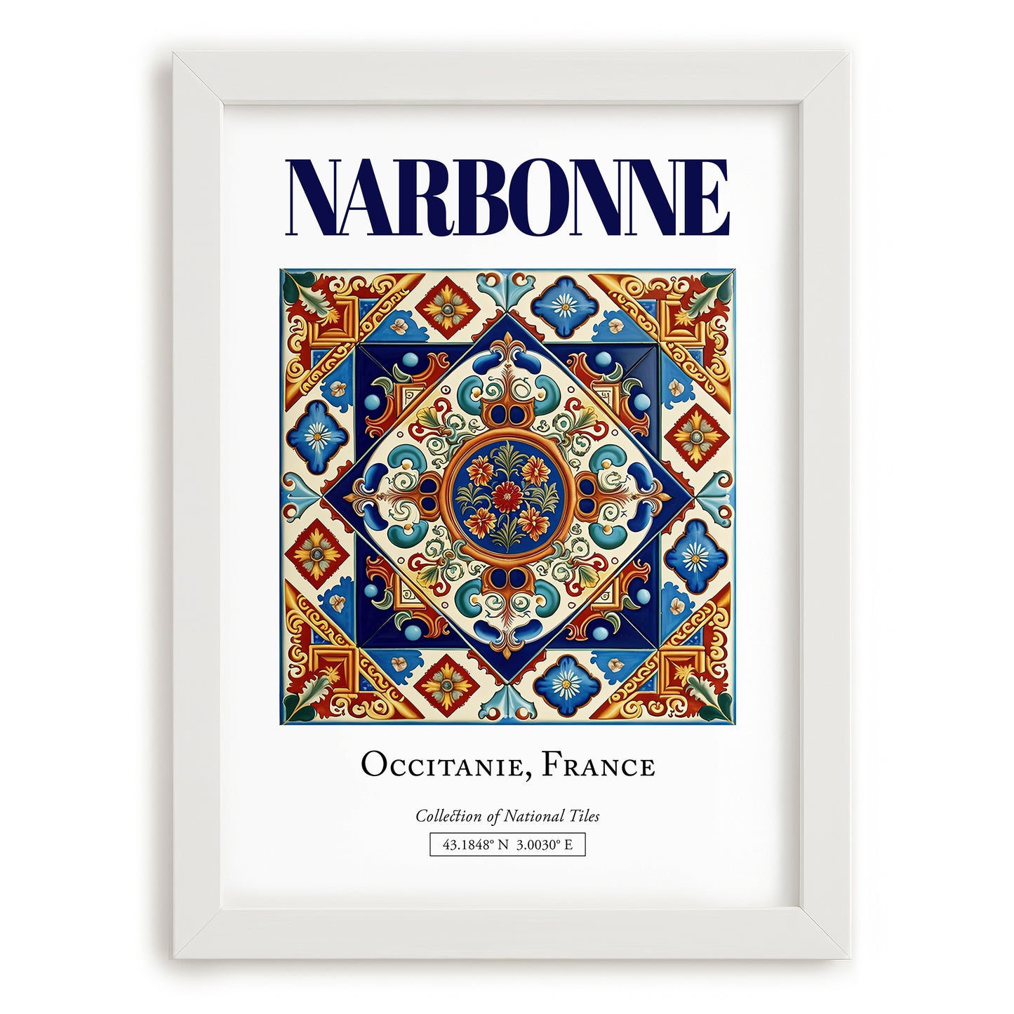 Narbonne, France – Travel Poster, placed in minimal white frame