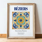 Béziers, France – Travel Poster, in wooden frame leaning on the floor