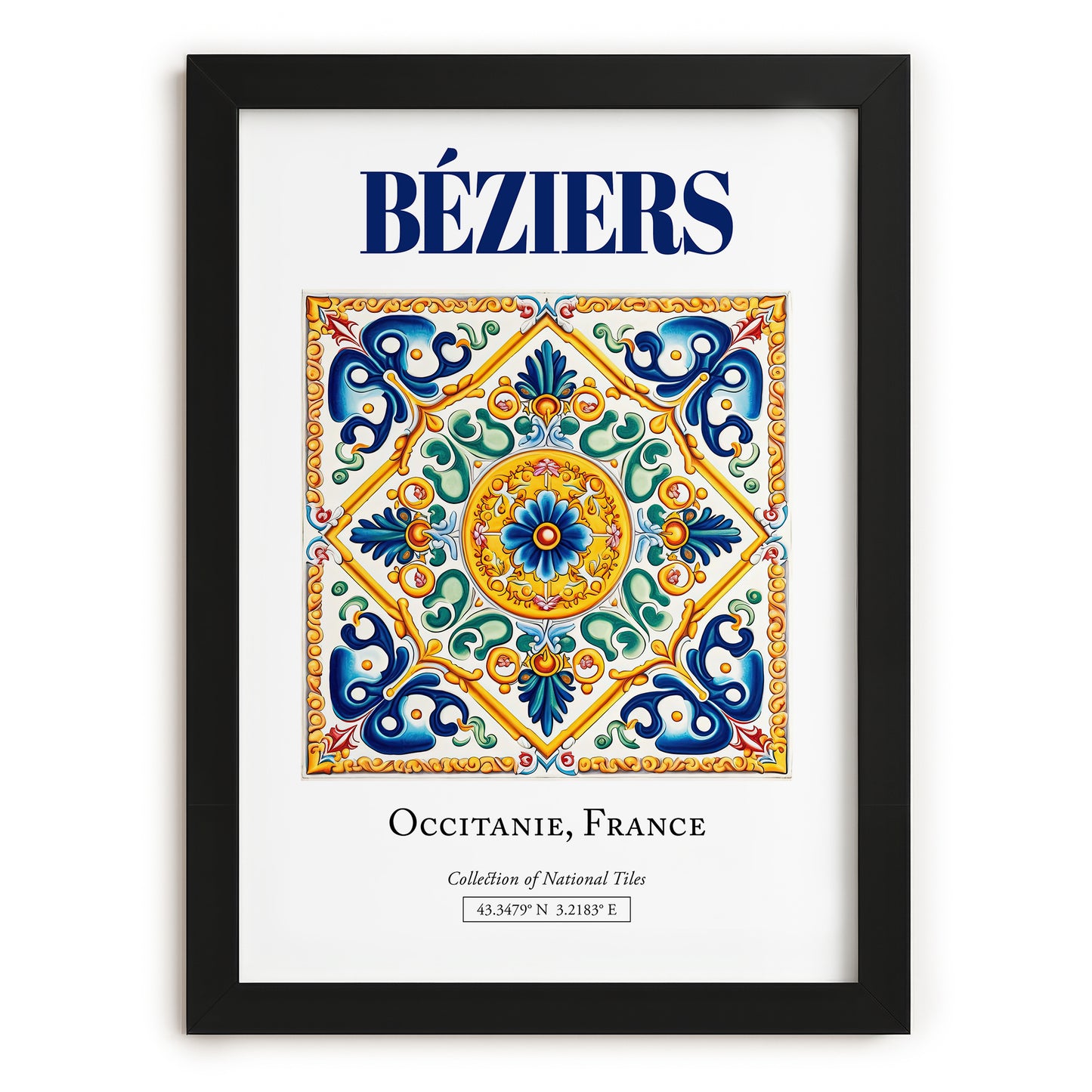 Béziers, France – Travel Poster, in sleek black frame