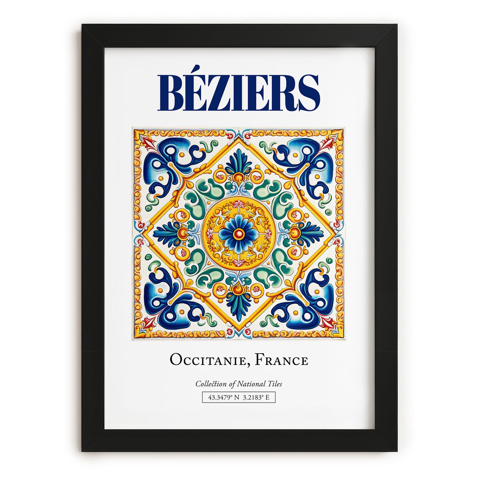 Béziers, France – Travel Poster, in sleek black frame