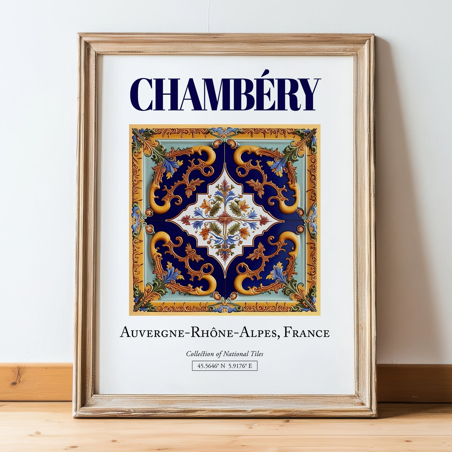 Chambéry, France – Travel Print, in wooden frame leaning on the floor