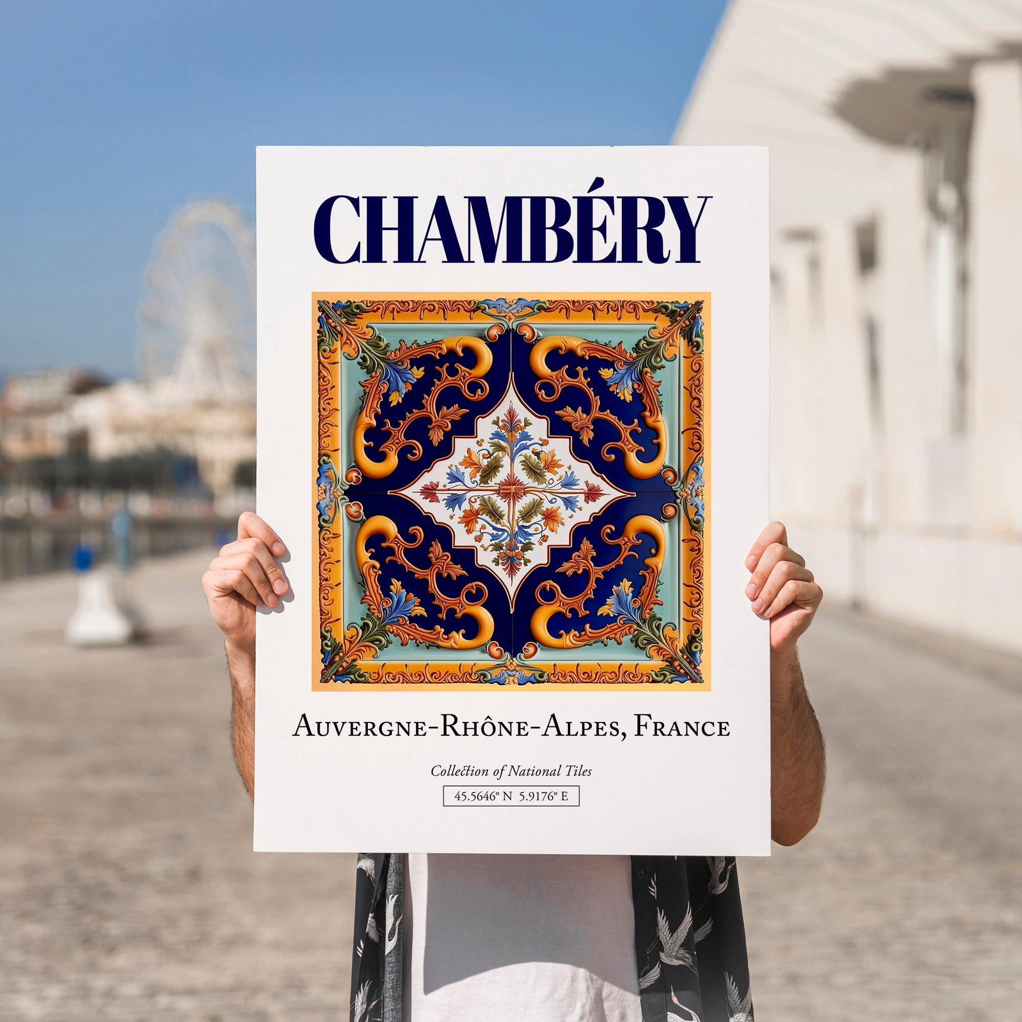 Chambéry, France – Travel Print, no-text version framed in wood