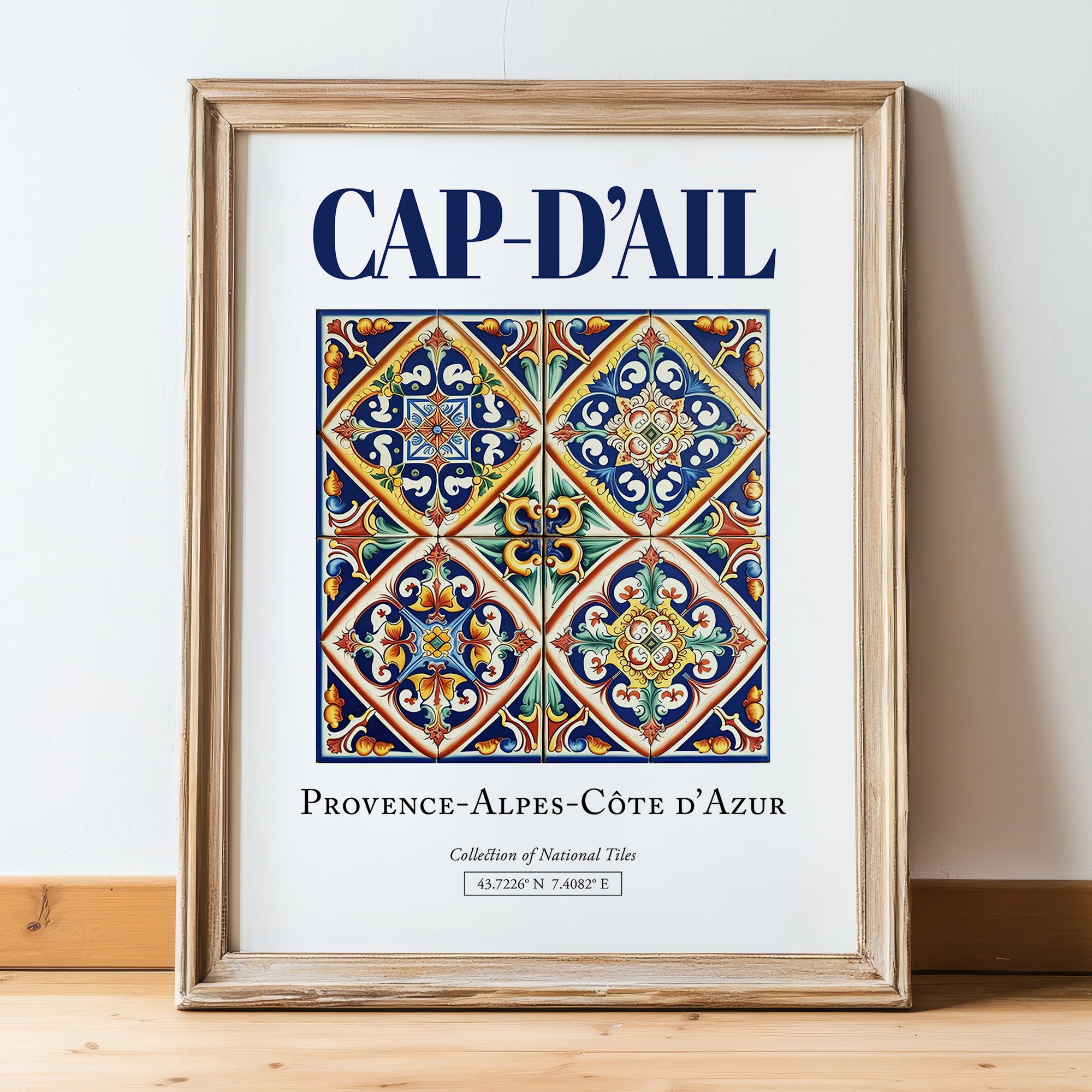 Cap-d'Ail, France – Cultural Heritage Wall Art, in wooden frame leaning on the floor