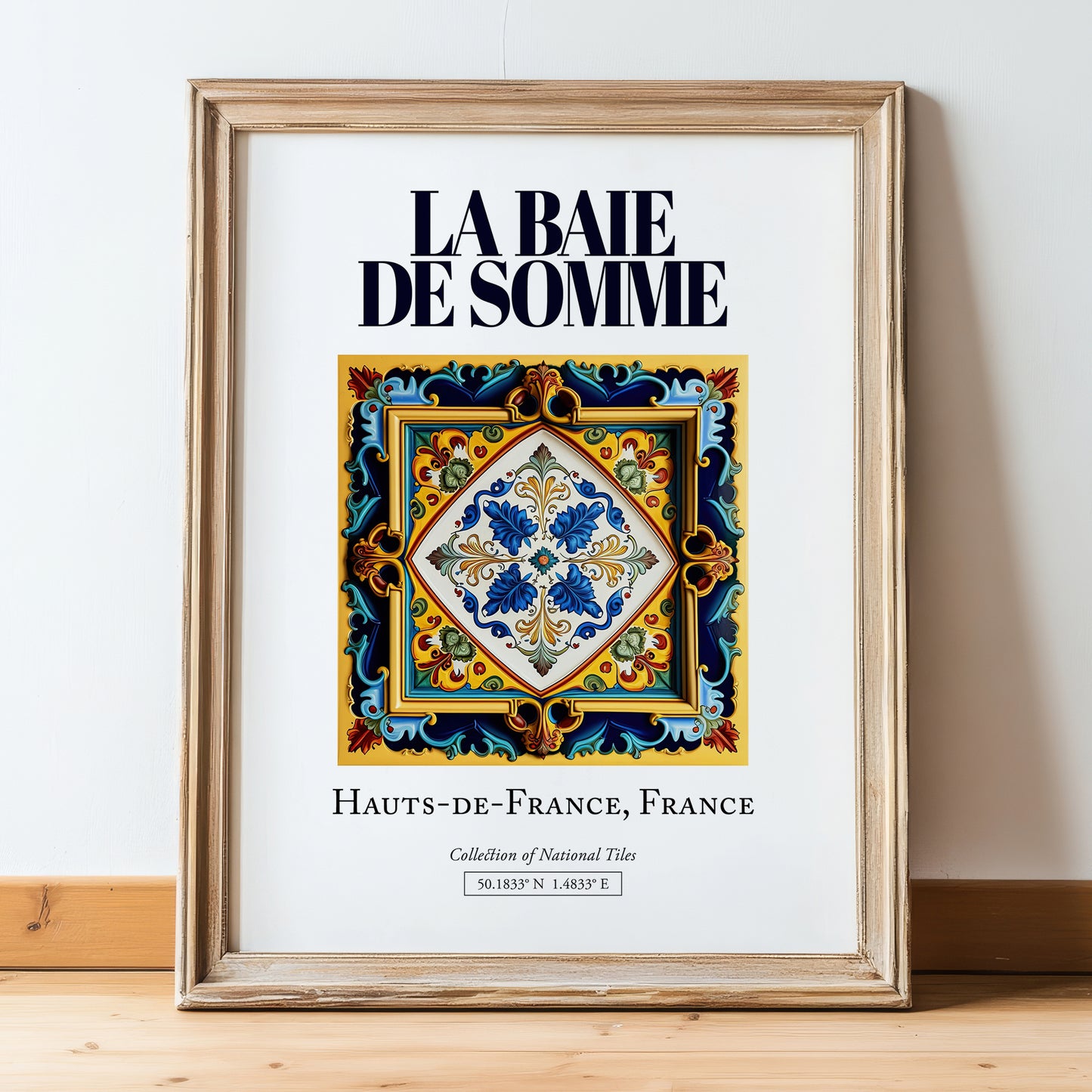 La Baie de Somme, France – Travel Poster, in wooden frame leaning on the floor