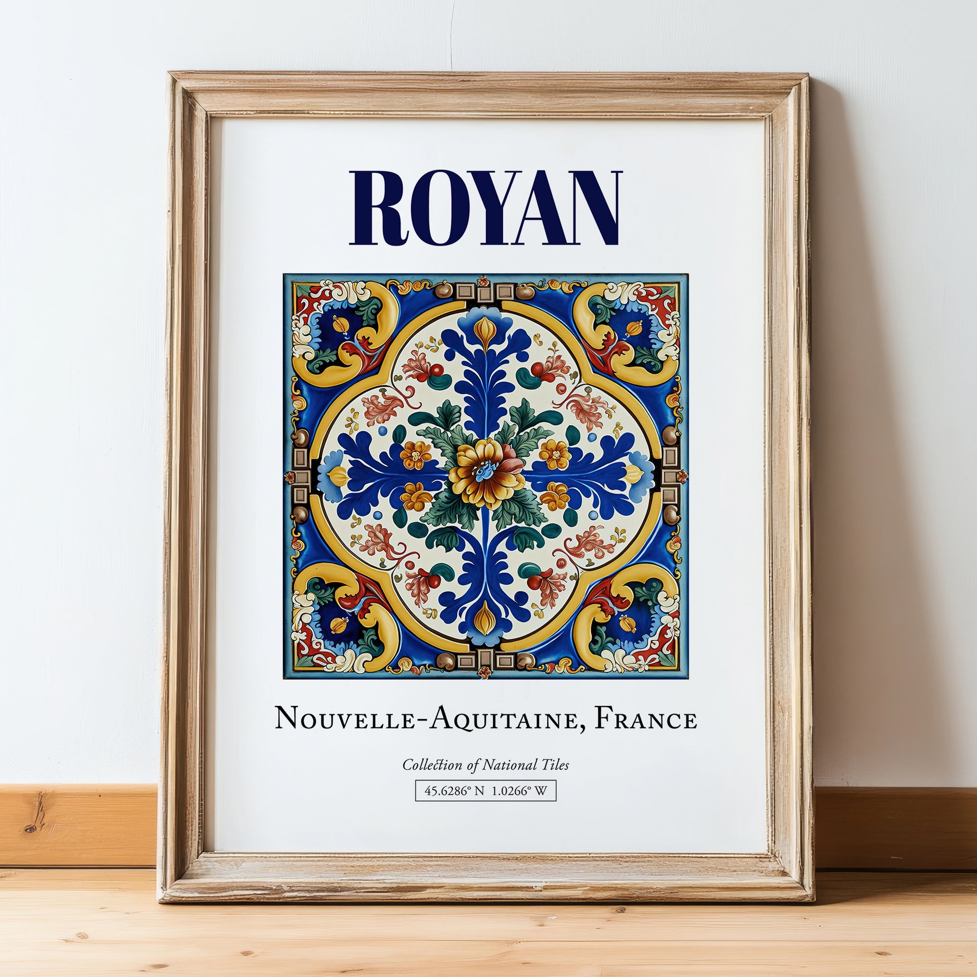 Royan, France – Travel Poster, in wooden frame leaning on the floor