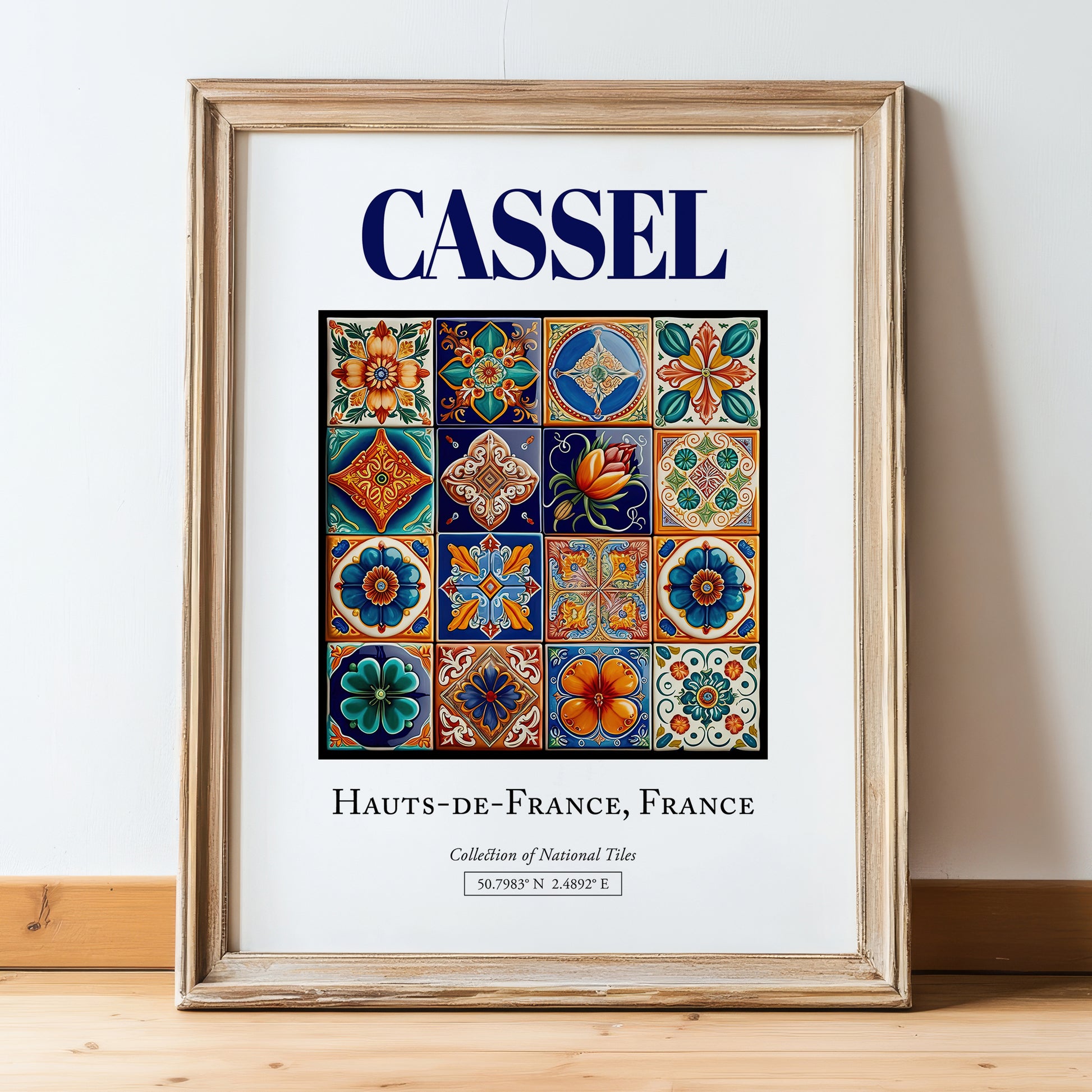 Cassel, France – World Heritage Travel Poster, in wooden frame leaning on the floor