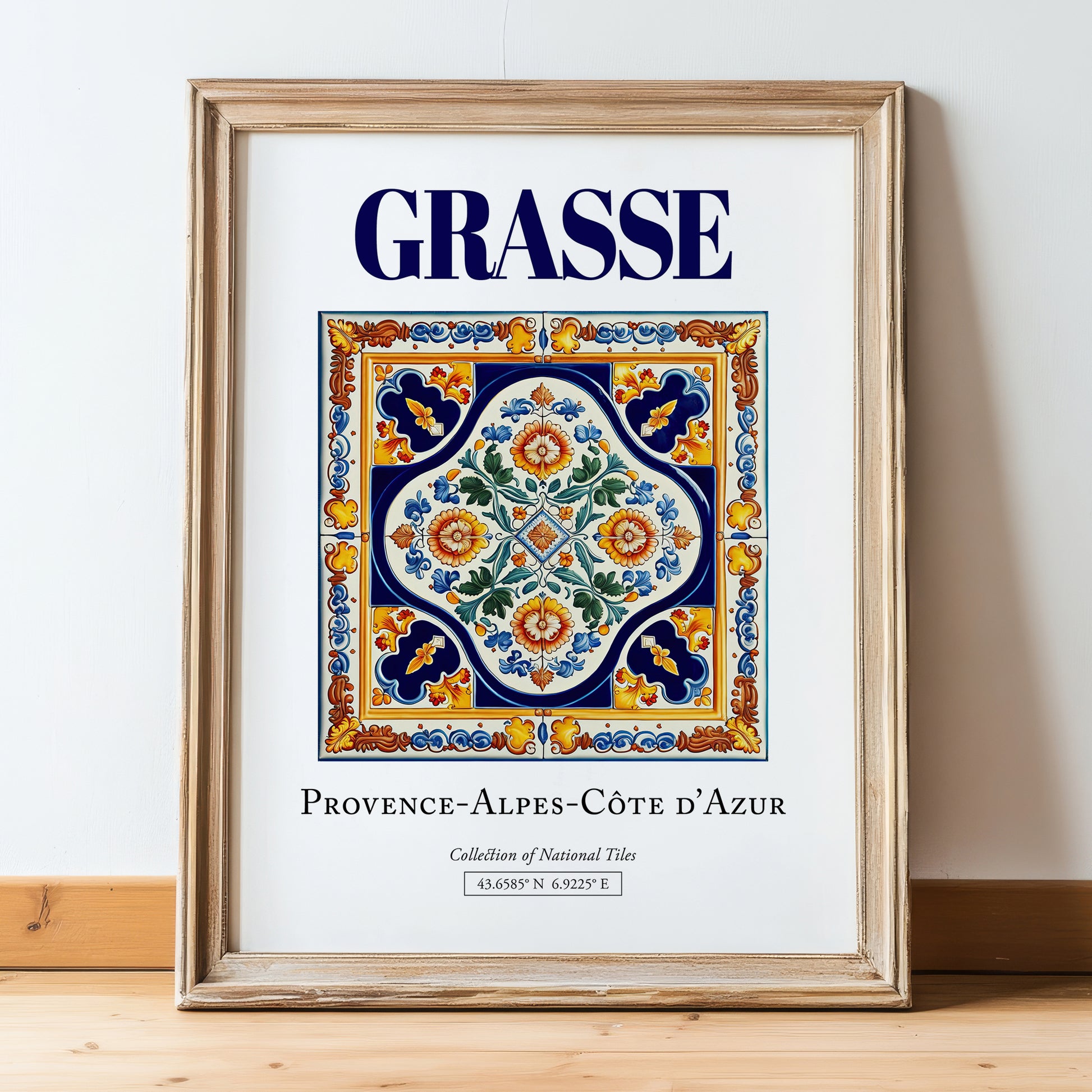 Grasse, France – Tourist Destination Poster, in wooden frame leaning on the floor