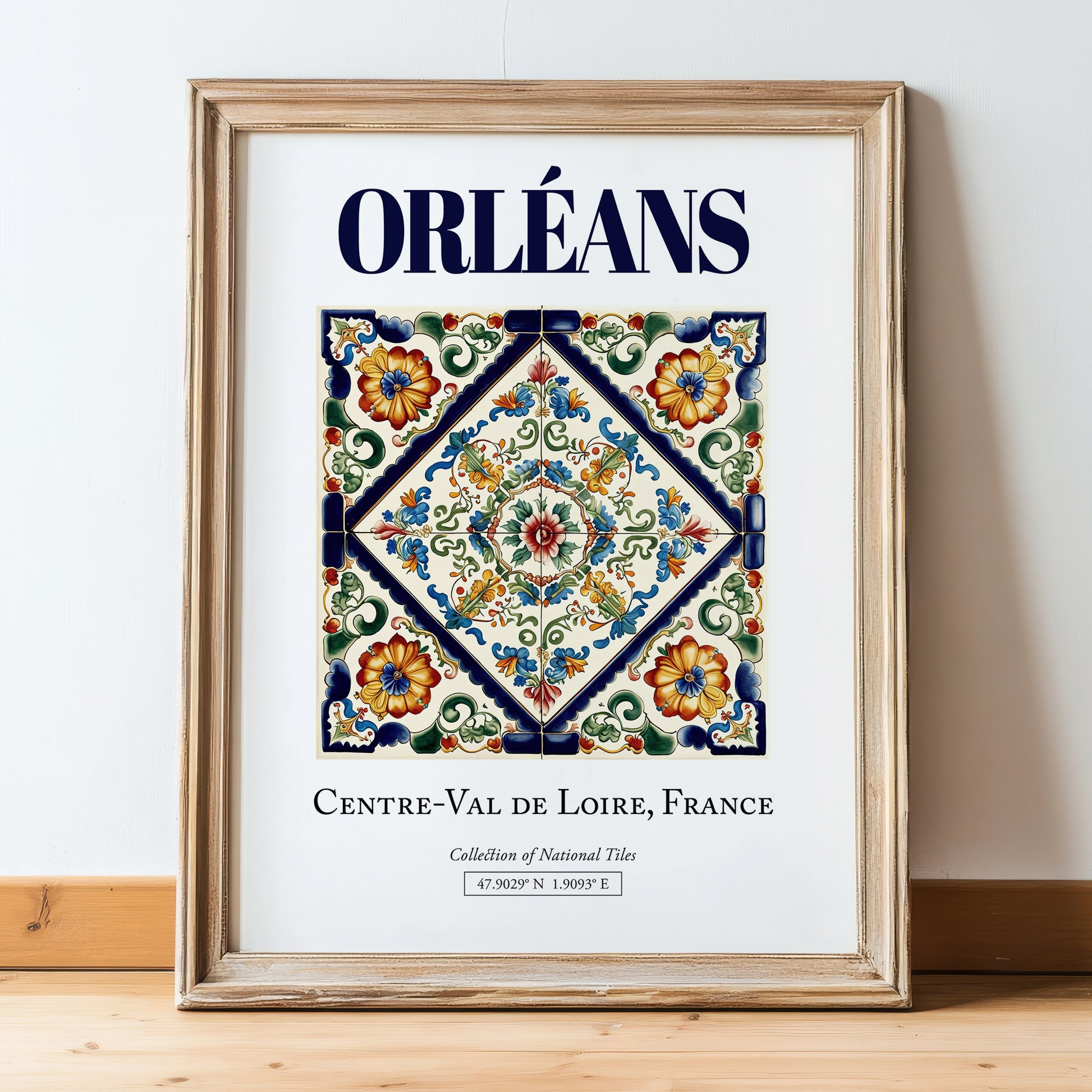 Orléans, France – Travel Print, in wooden frame leaning on the floor