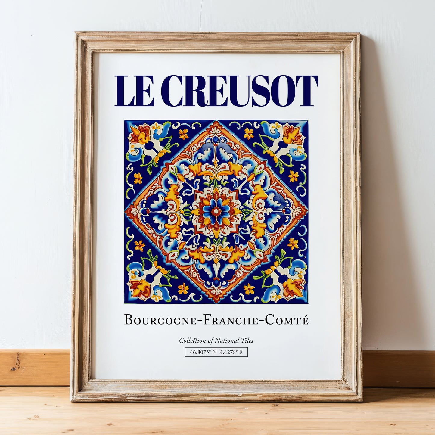 Le Creusot, France – Travel Poster, in wooden frame leaning on the floor