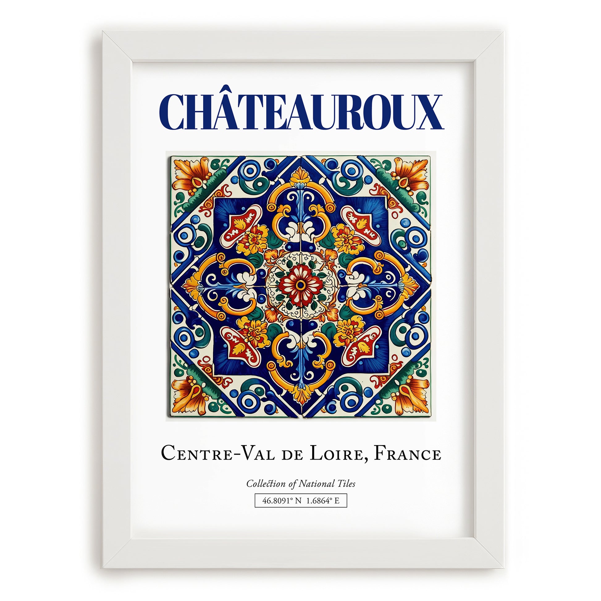 Châteauroux, France – Travel Print, placed in minimal white frame