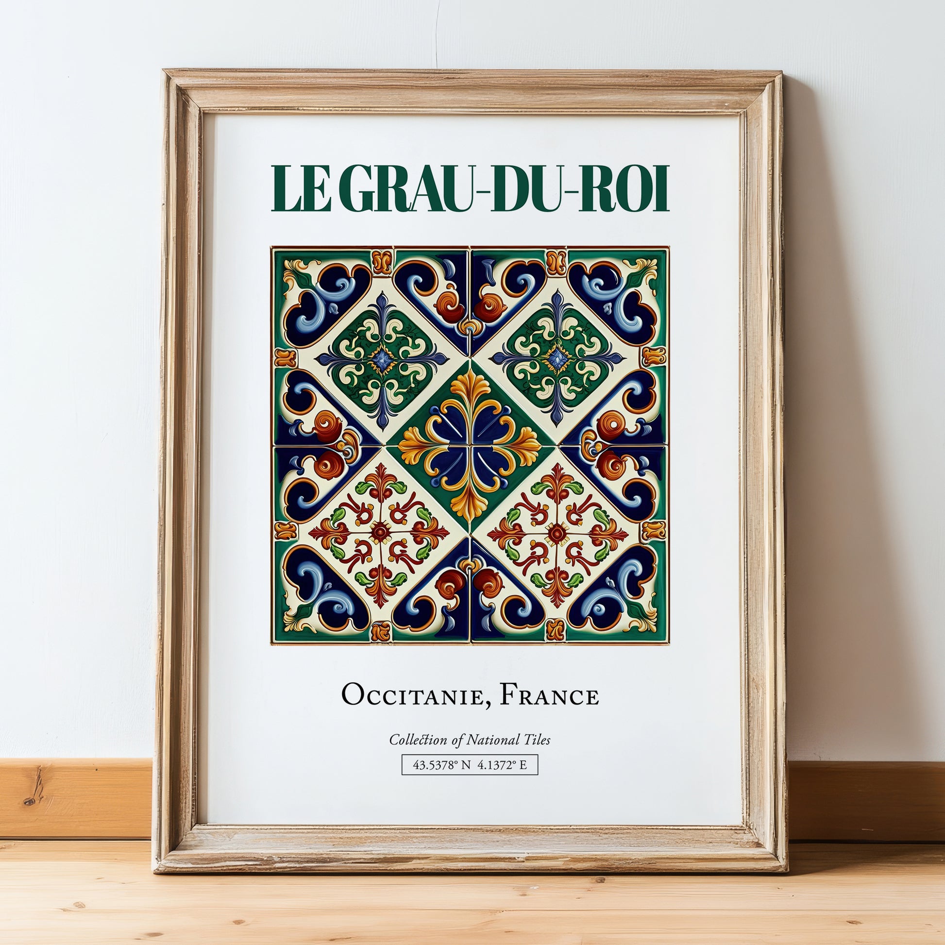 Le Grau-du-Roi, France – Travel Wall Art, in wooden frame leaning on the floor