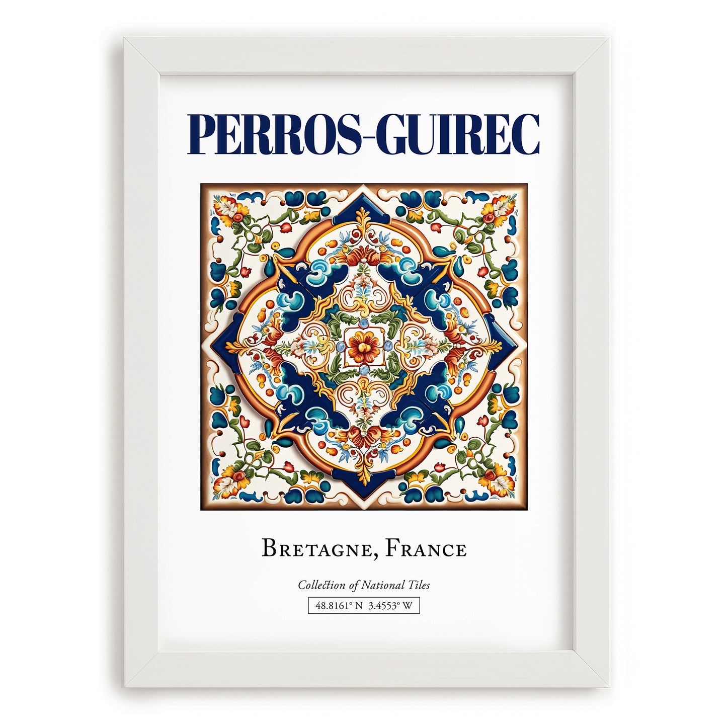 Perros-Guirec, France – Travel Poster, placed in minimal white frame