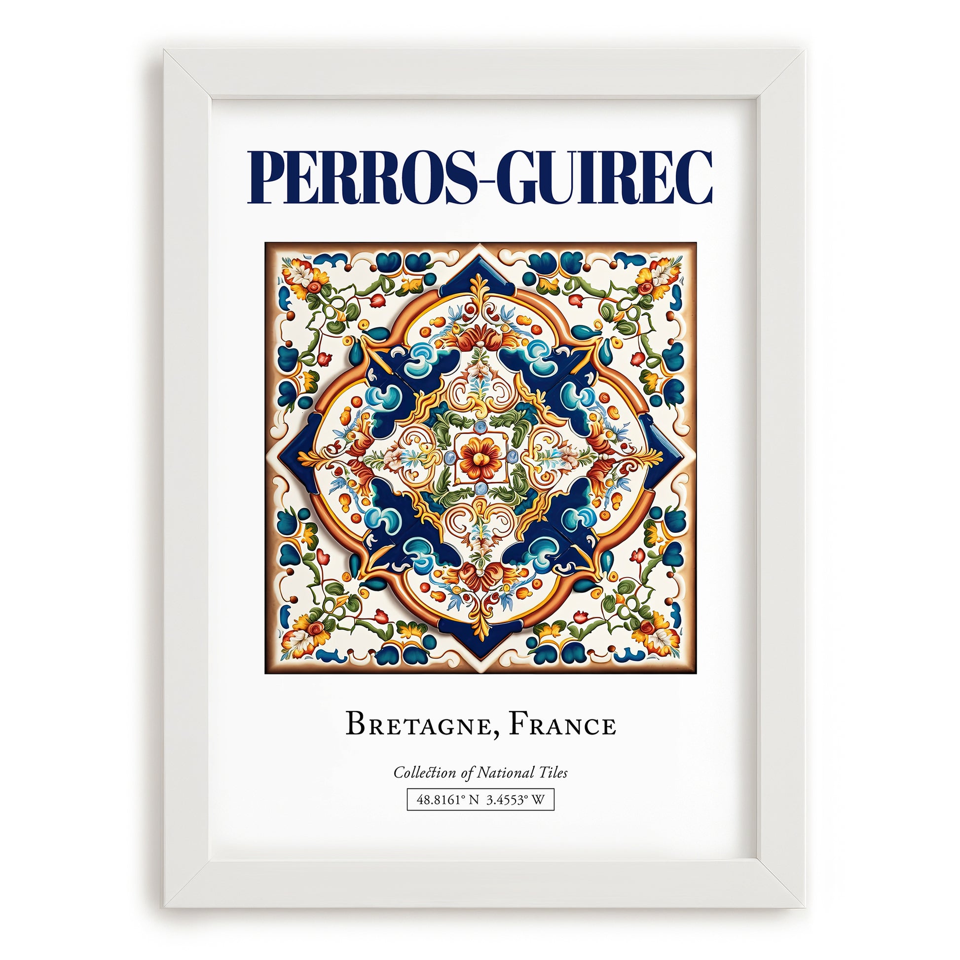 Perros-Guirec, France – Travel Poster, placed in minimal white frame